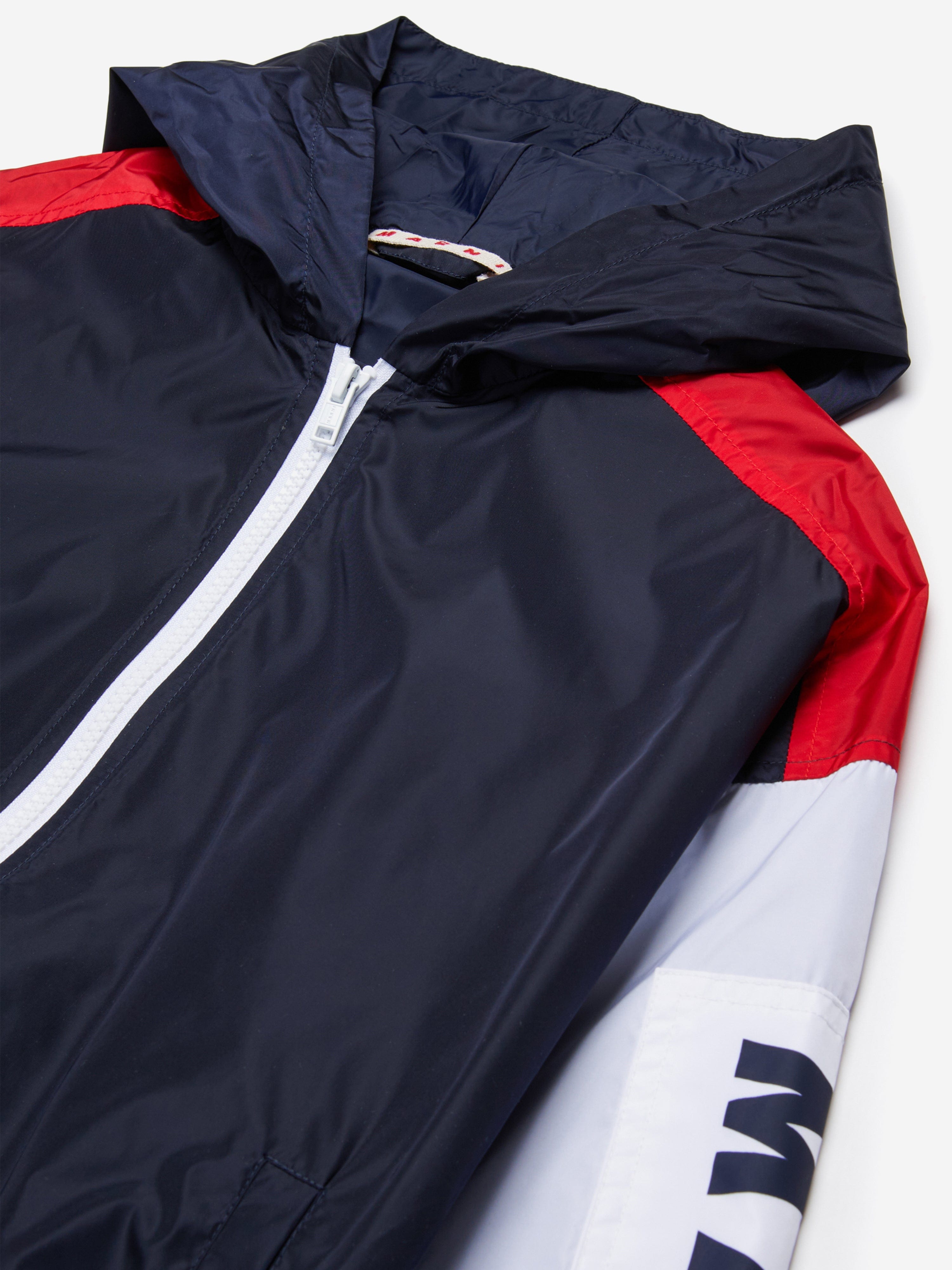 MARNI Kids Logo Zip Up Jacket in Navy