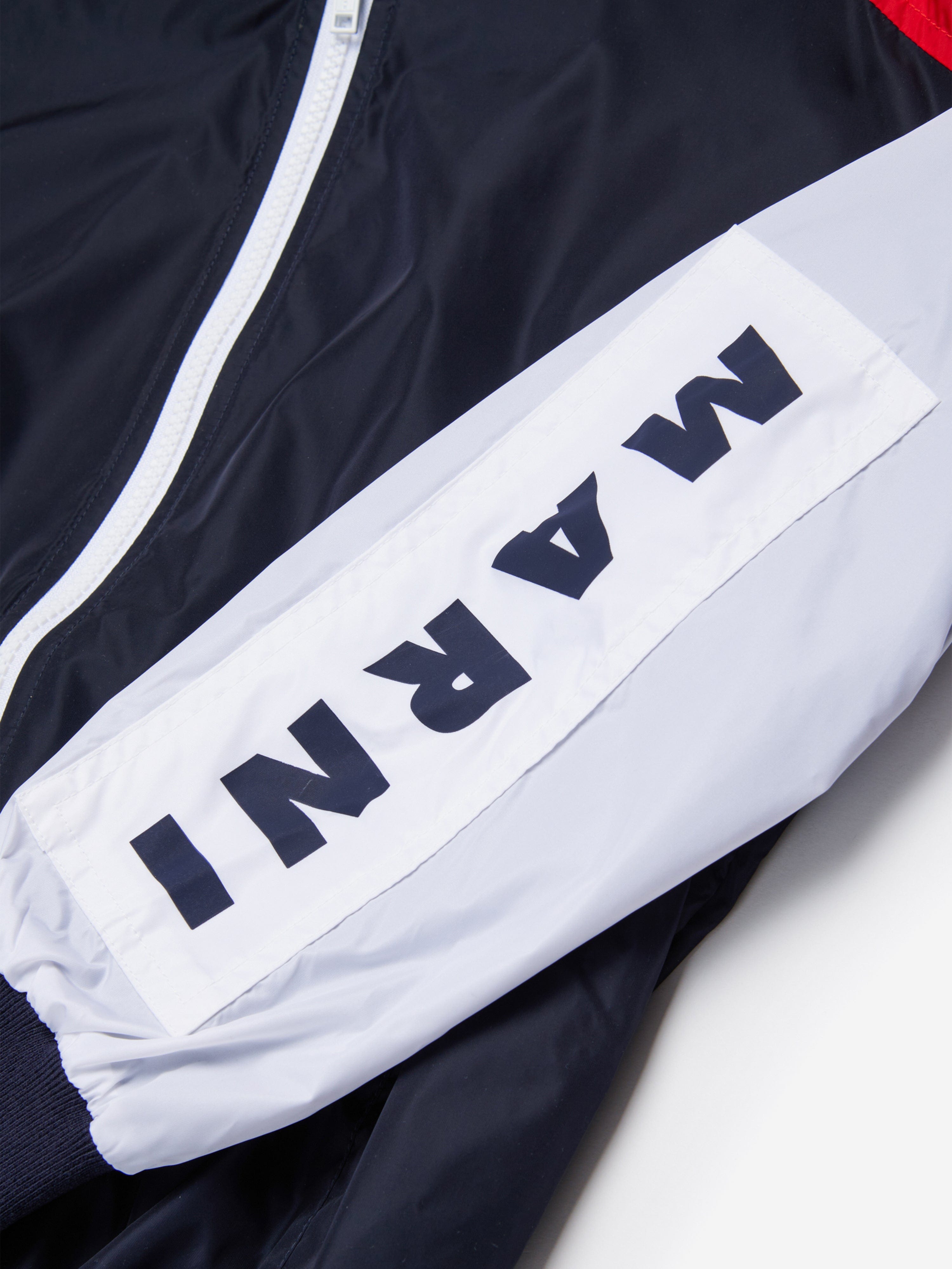 MARNI Kids Logo Zip Up Jacket in Navy