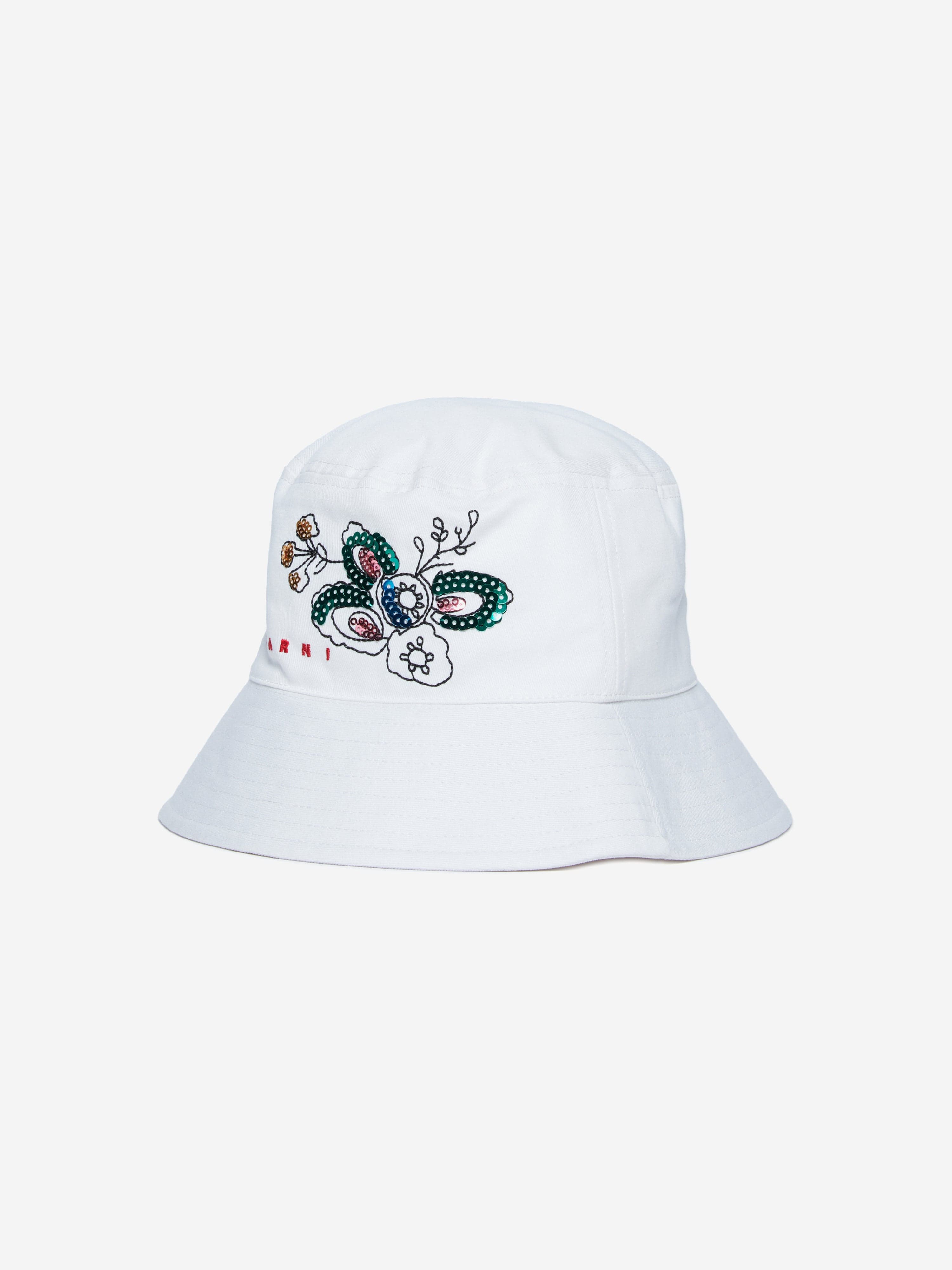 MARNI Girls Gabardine Flower Bucket Hat in White