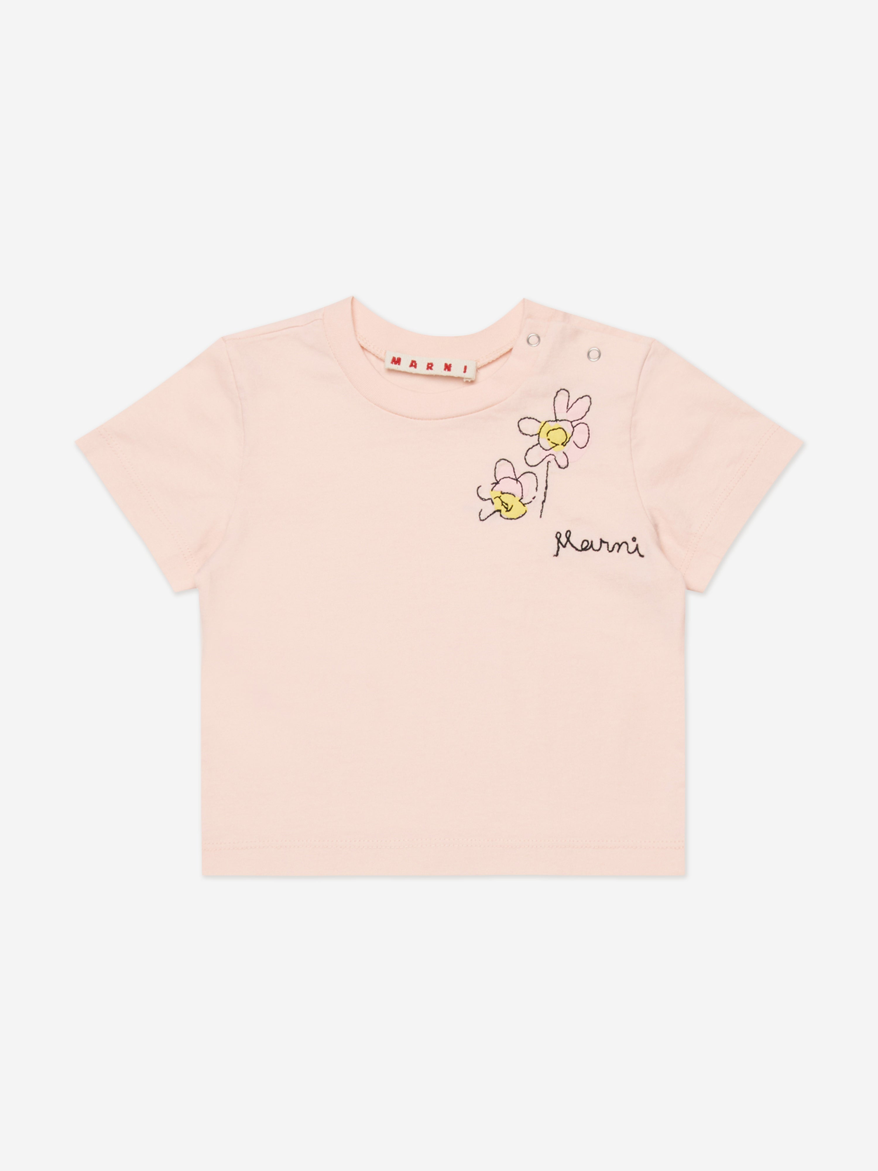 MARNI Baby Girls Flower Logo T-Shirt in Pink