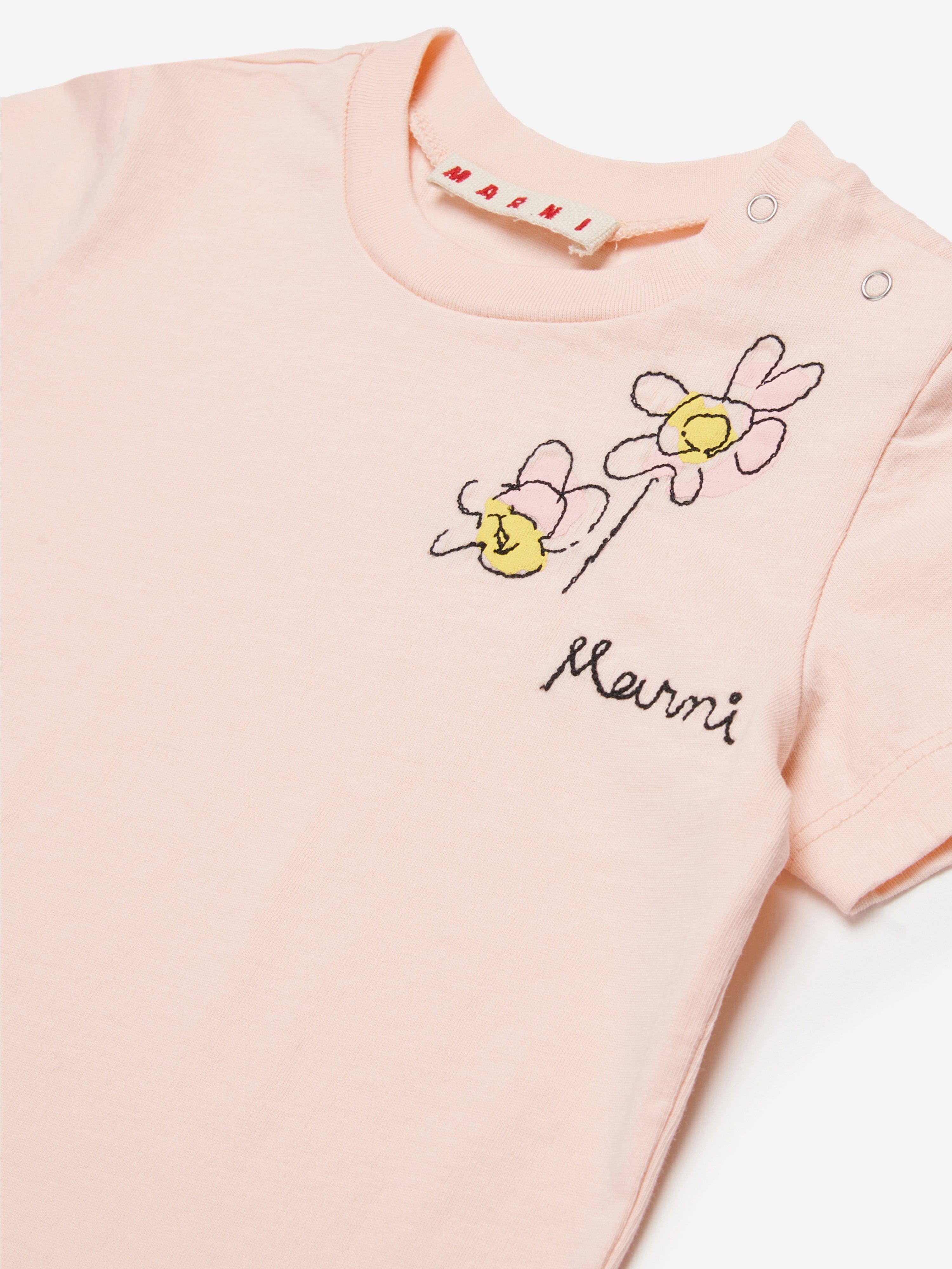 MARNI Baby Girls Flower Logo T-Shirt in Pink