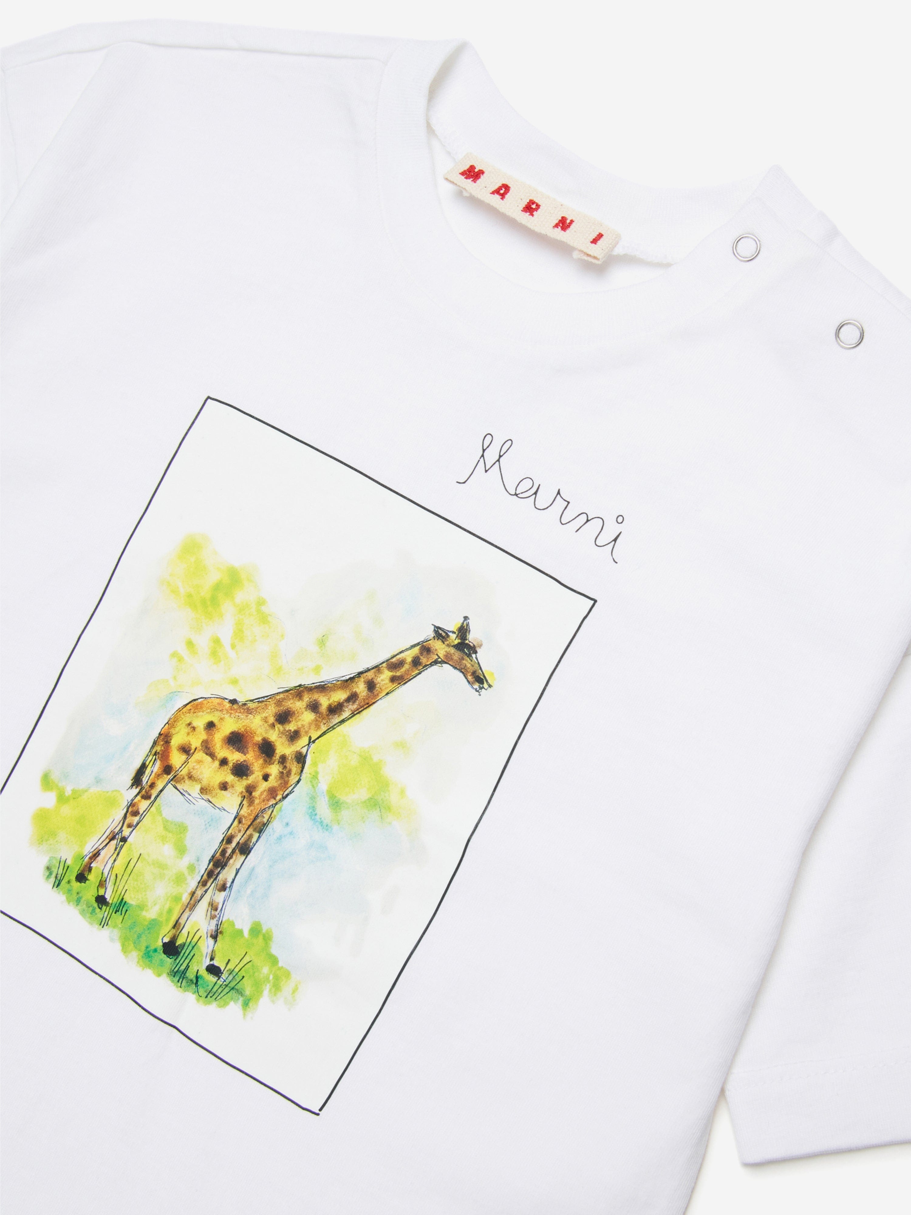 MARNI Baby Giraffe Print T-Shirt in White