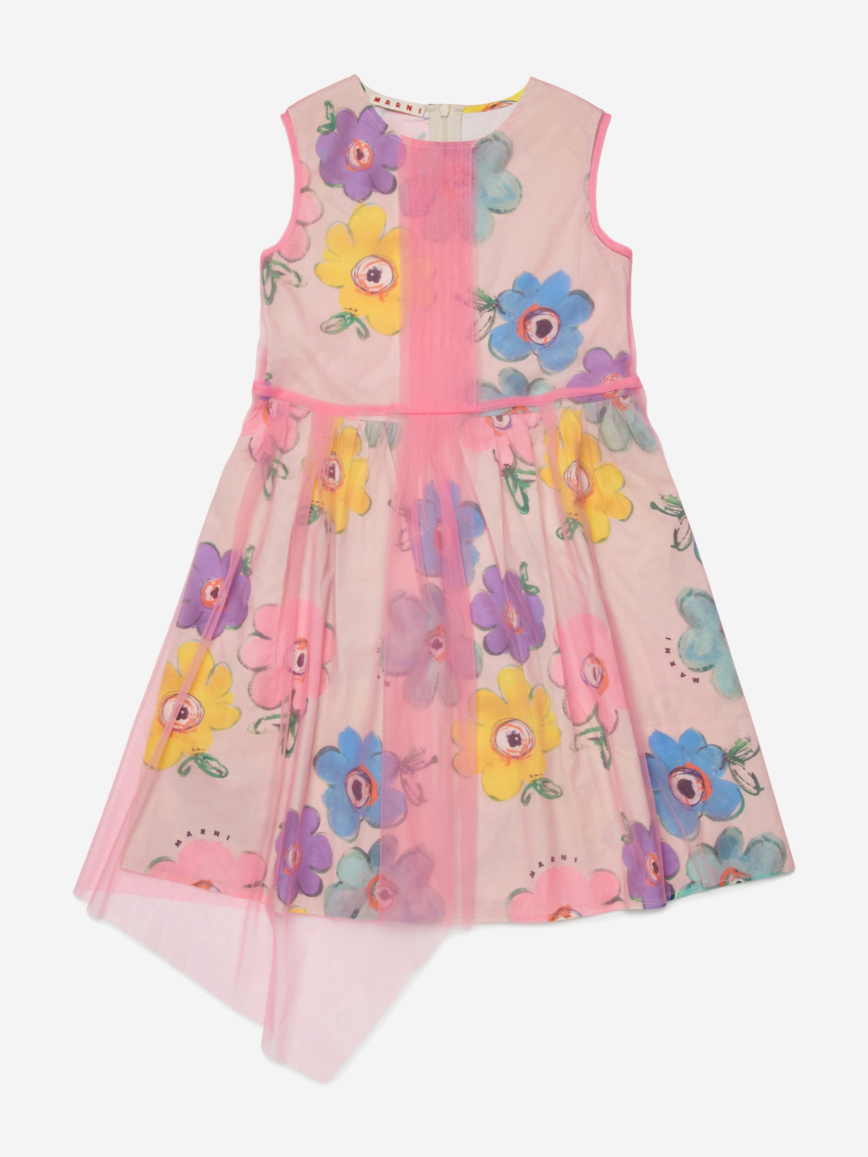 MARNI Girls Flower Print Sleeveless Dress in Pink