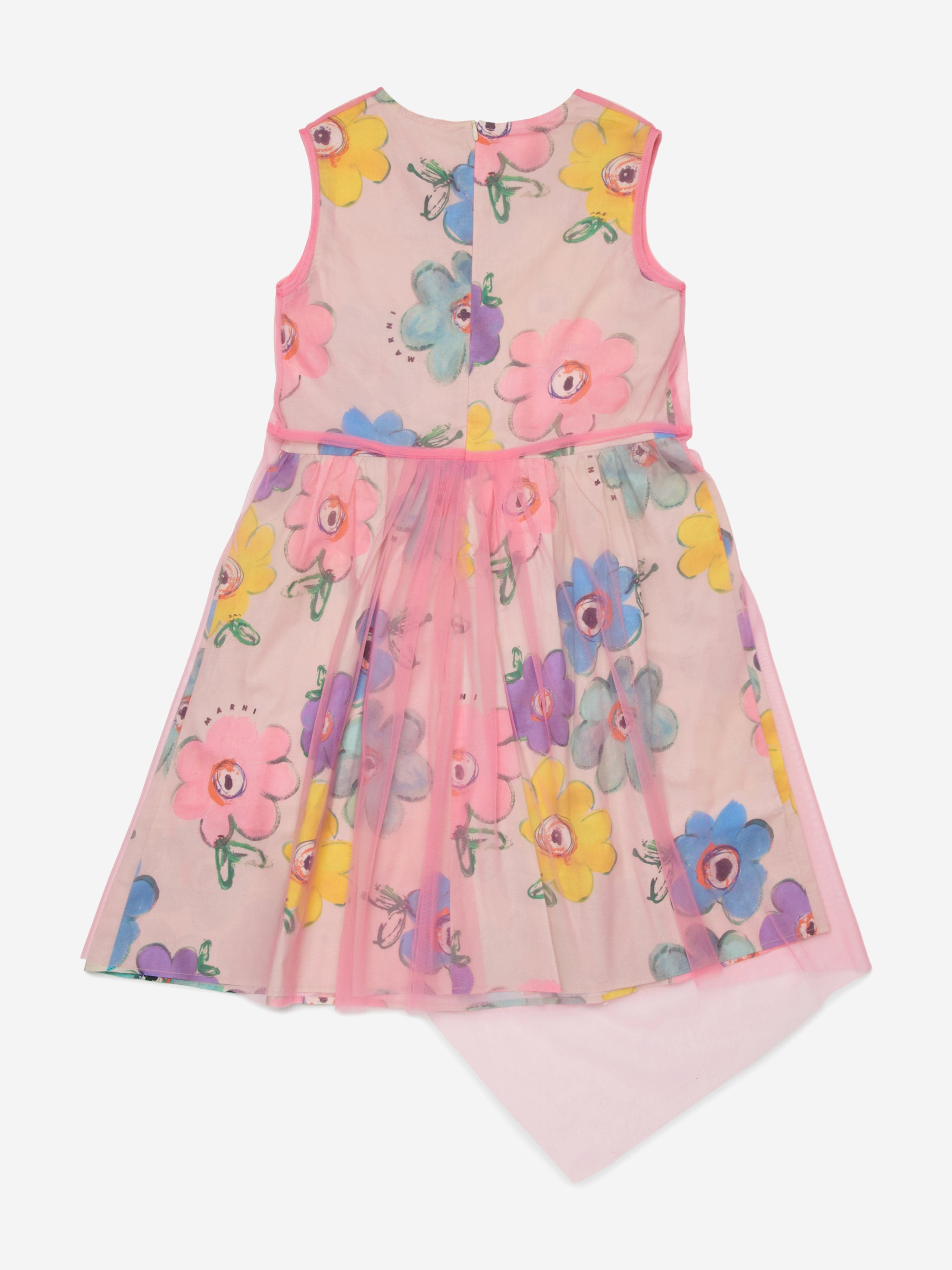 MARNI Girls Flower Print Sleeveless Dress in Pink