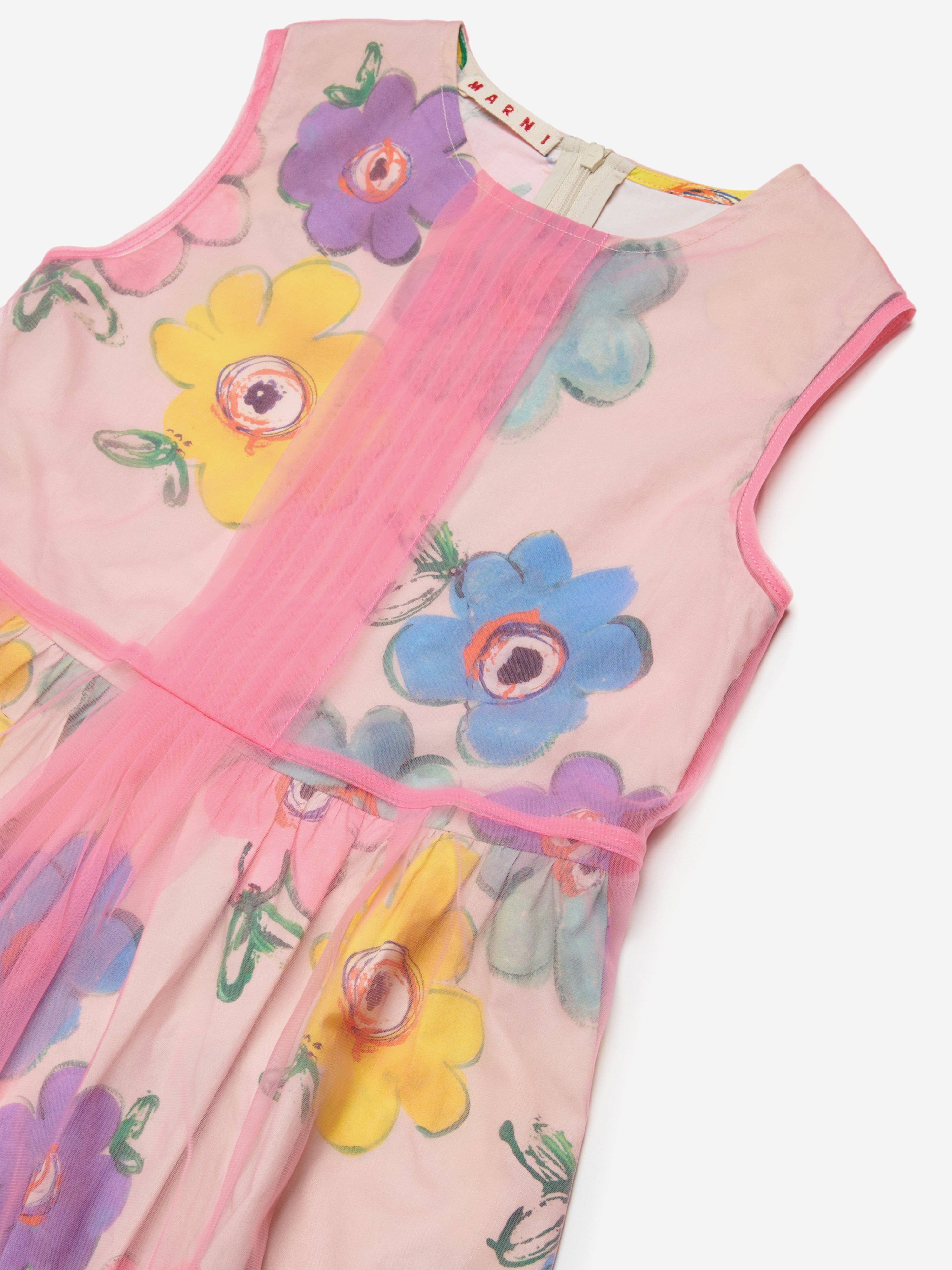 MARNI Girls Flower Print Sleeveless Dress in Pink