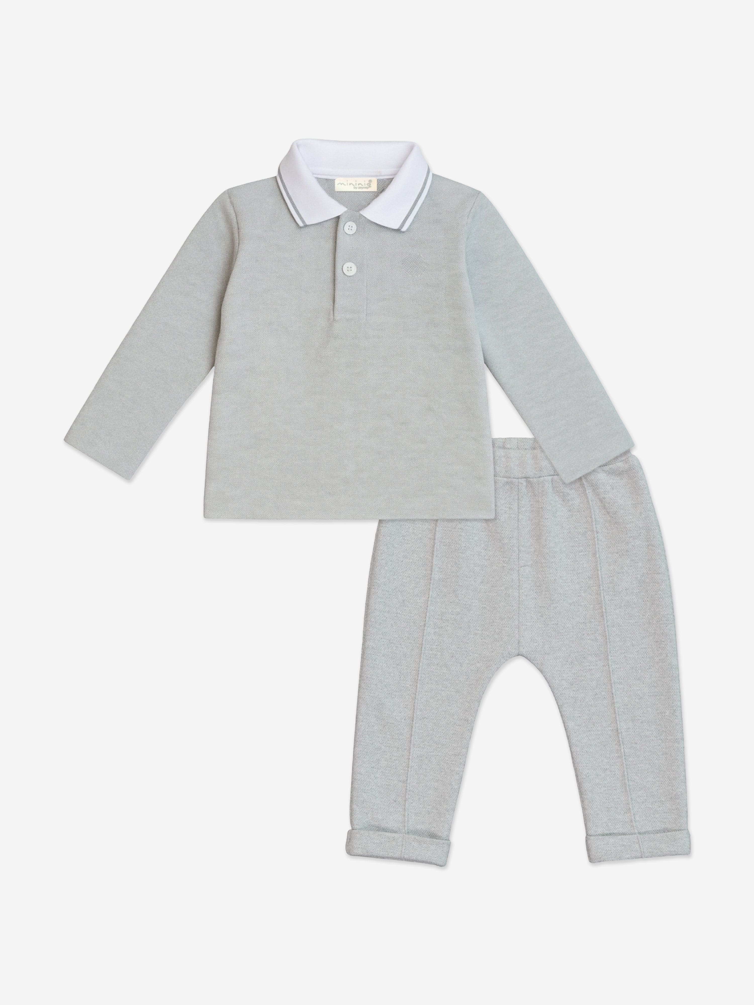 Mininio Baby Boys Polo Shirt and Trouser Set in Grey