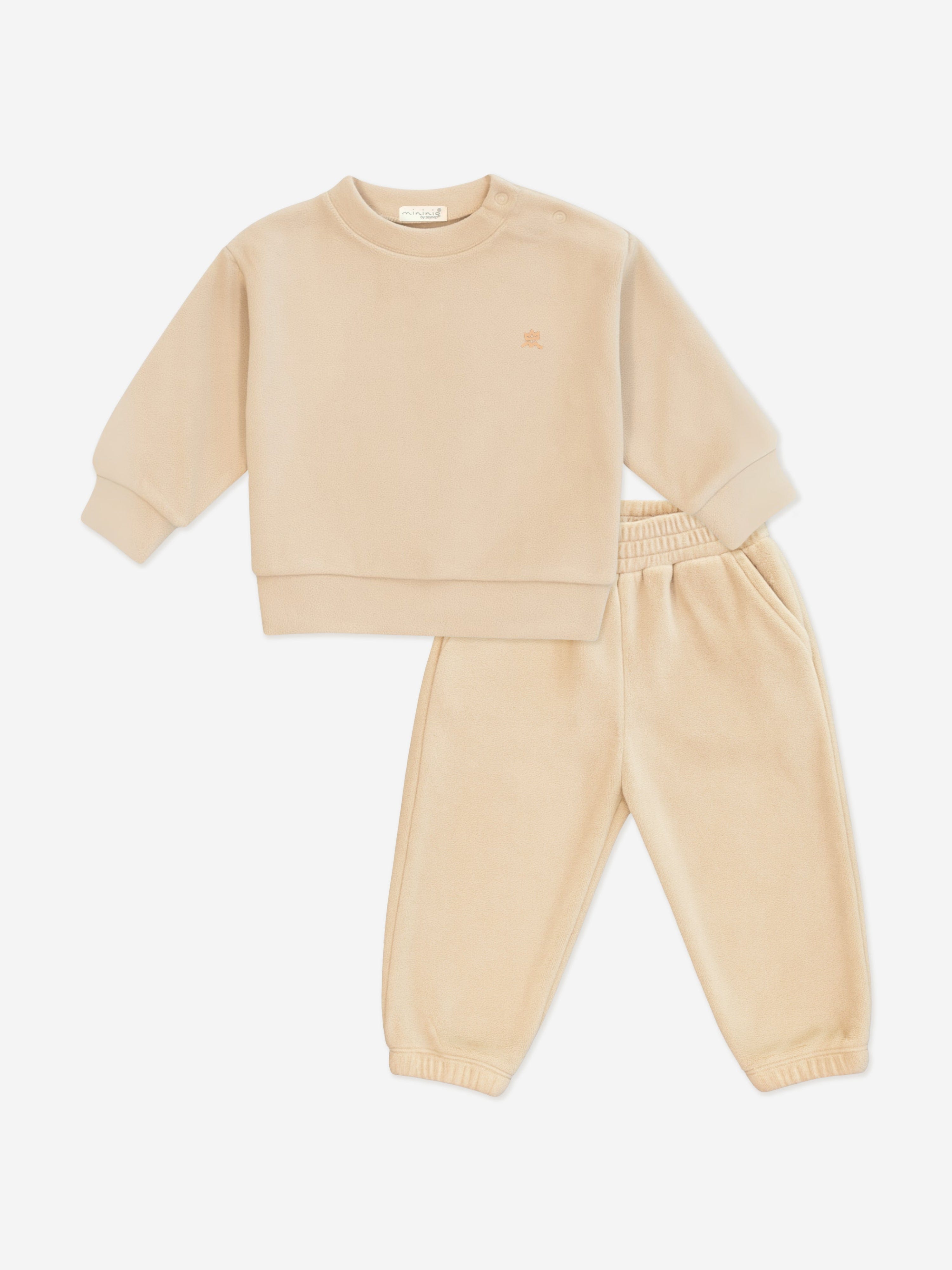 Mininio Baby Cotton Fleece Tracksuit in Beige