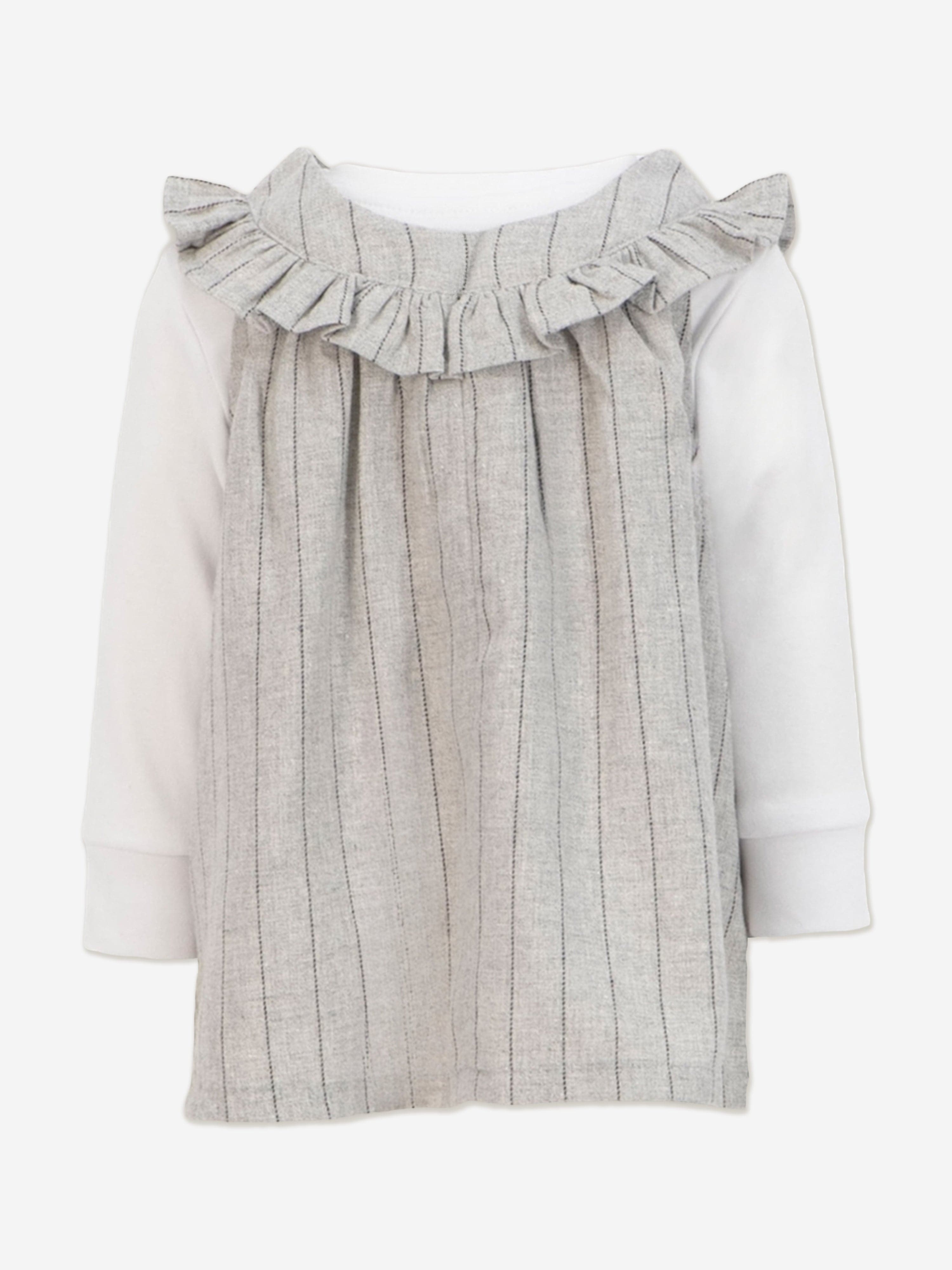Mininio Baby Girls Ruffle Collar Dress and Blouse Set in Grey