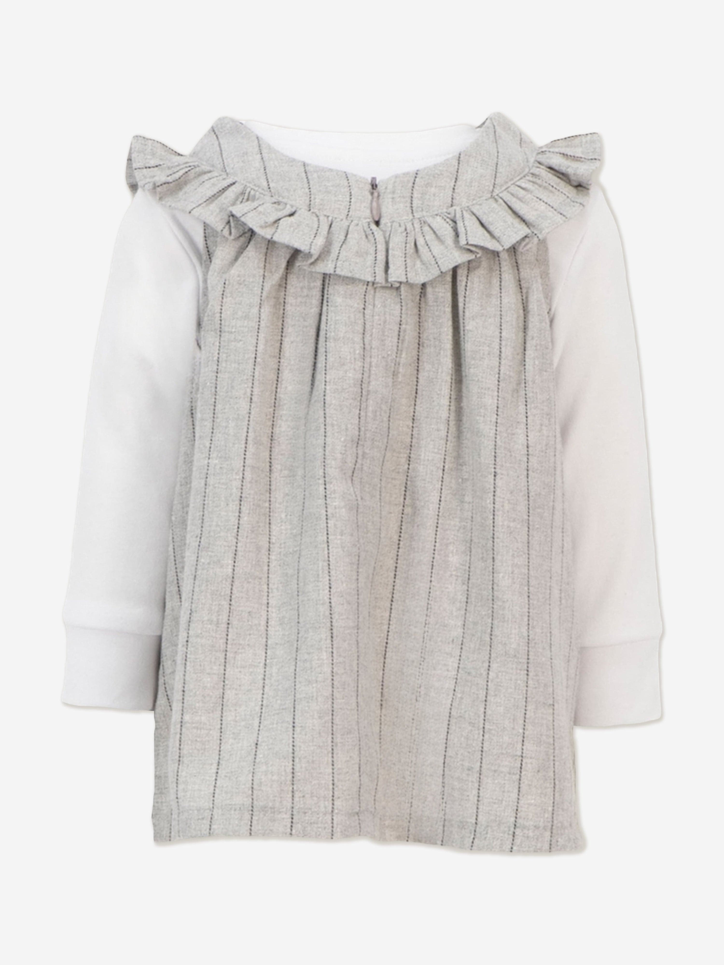 Mininio Baby Girls Ruffle Collar Dress and Blouse Set in Grey