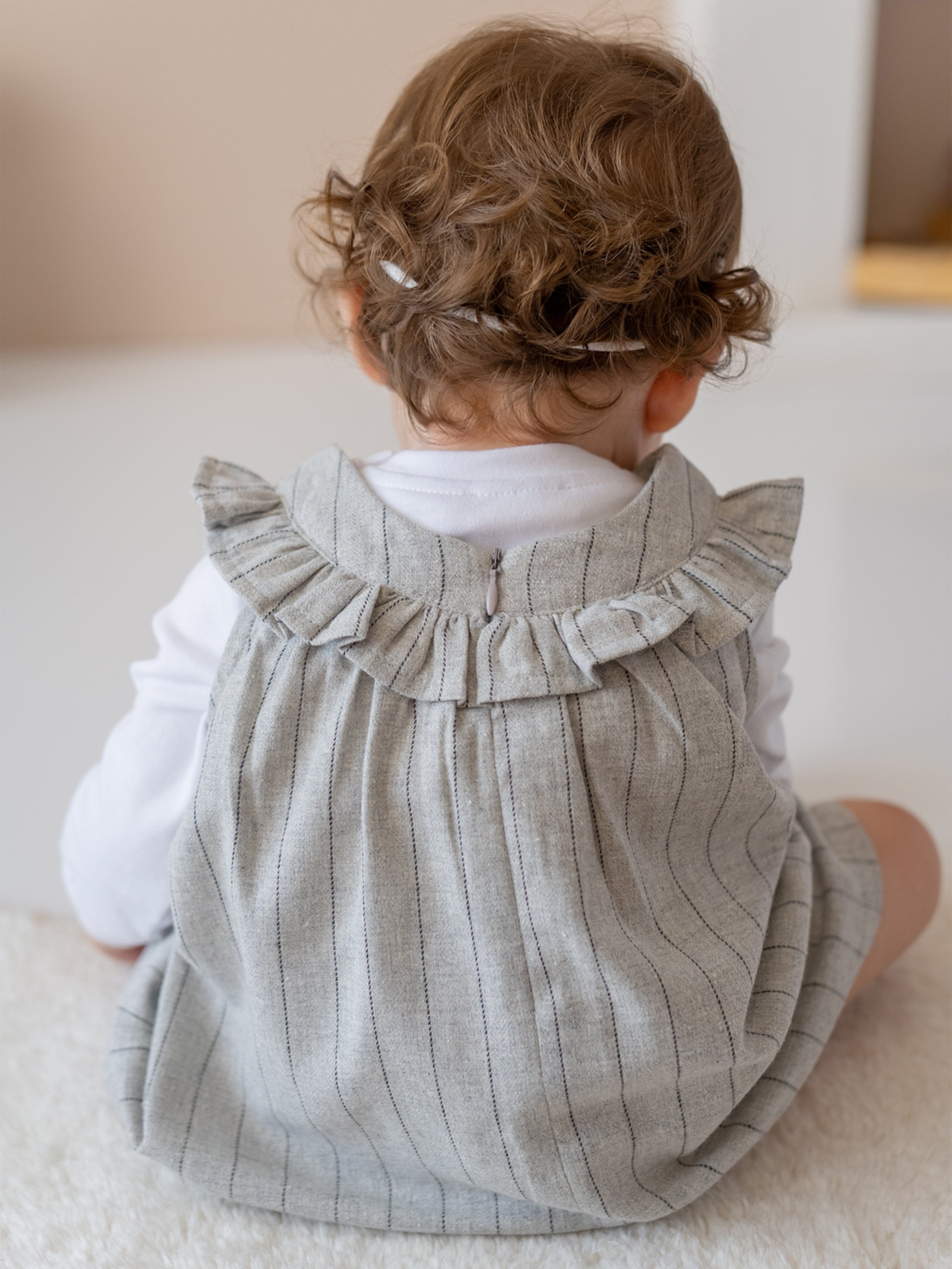Mininio Baby Girls Ruffle Collar Dress and Blouse Set in Grey