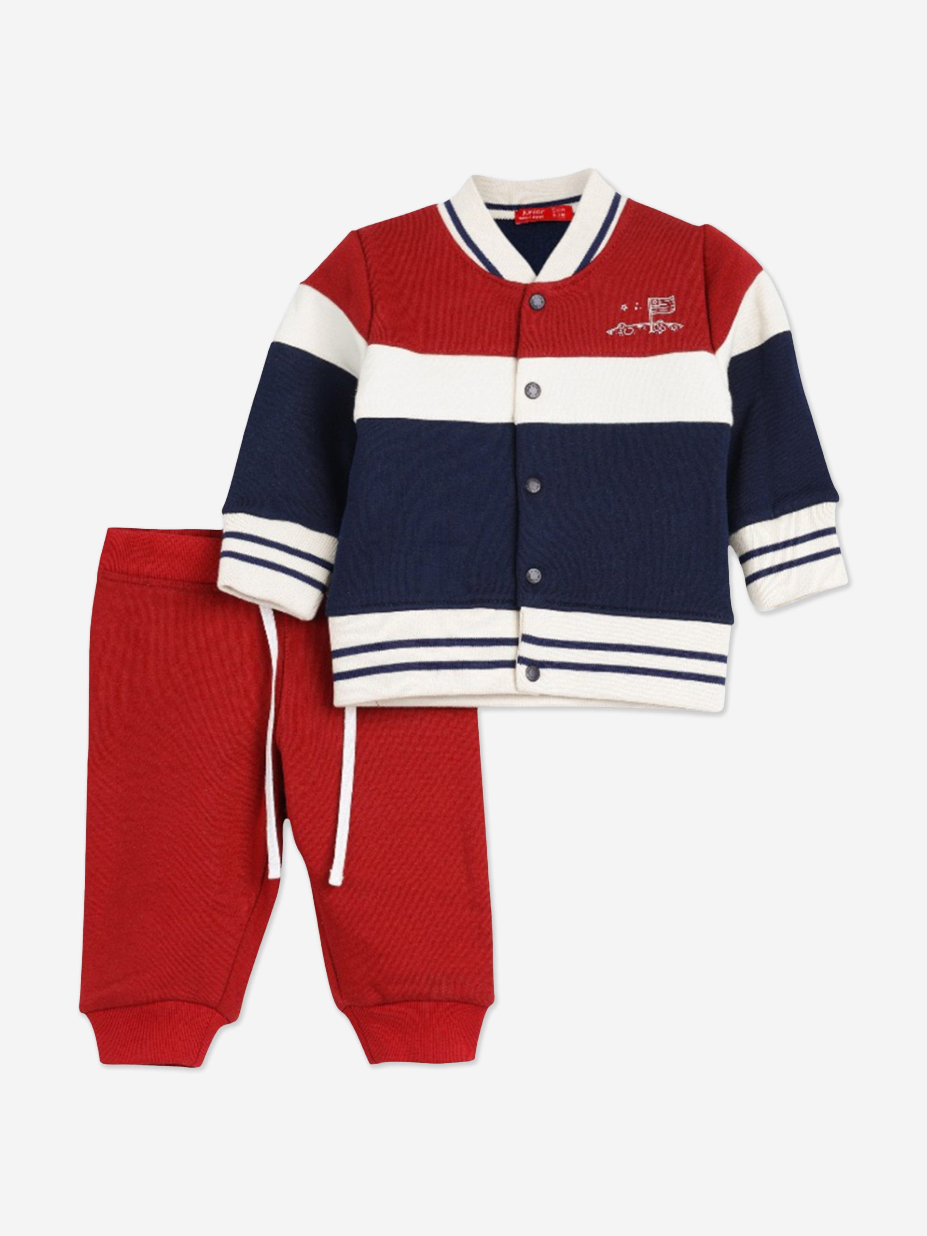 Mininio Baby Boys Knitted Jacket and Trouser Set in Red