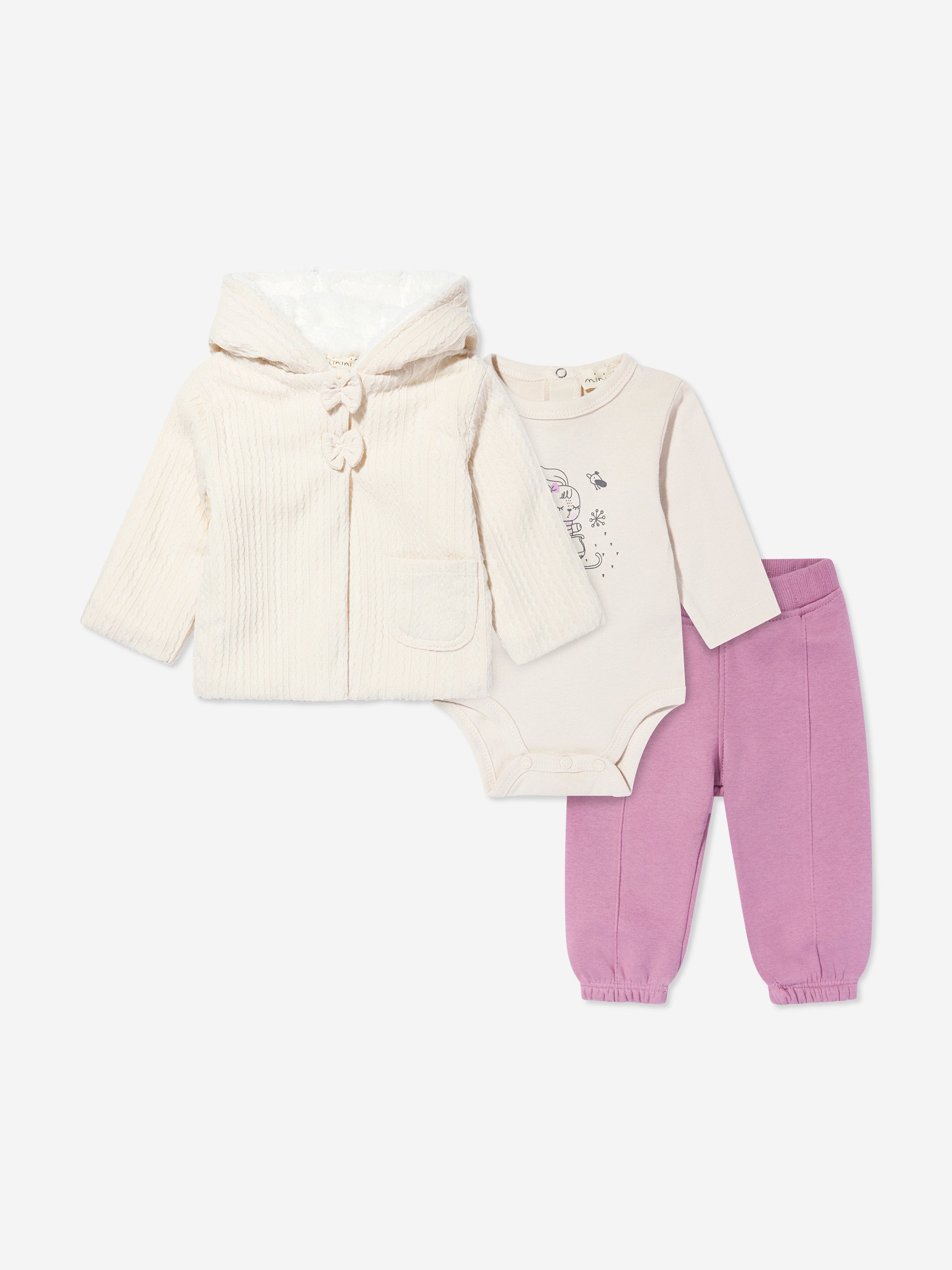Mininio Baby Girls 3 Piece Outfit Set in Pink