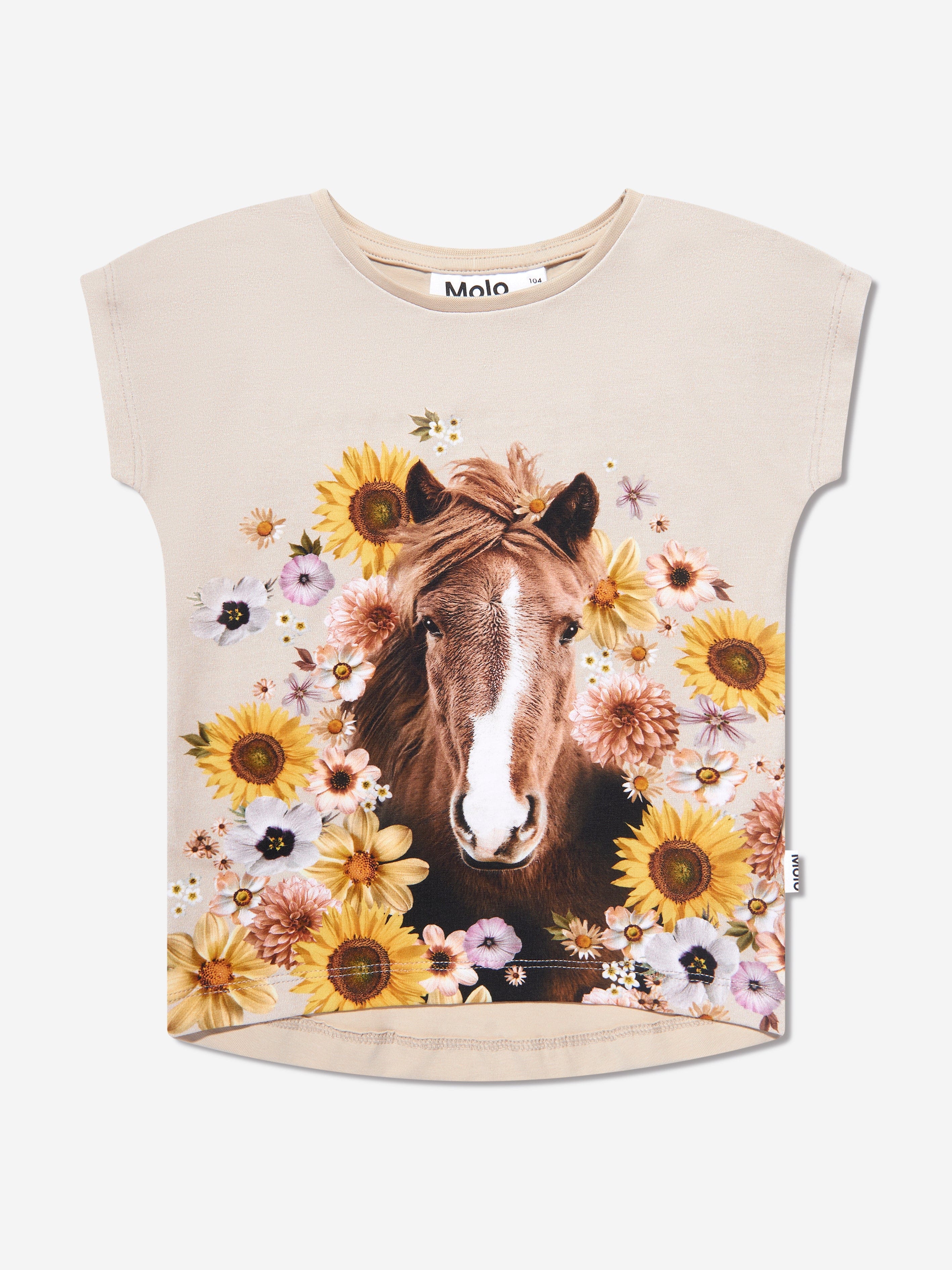 Molo Girls Flower Horse T-Shirt in Pink