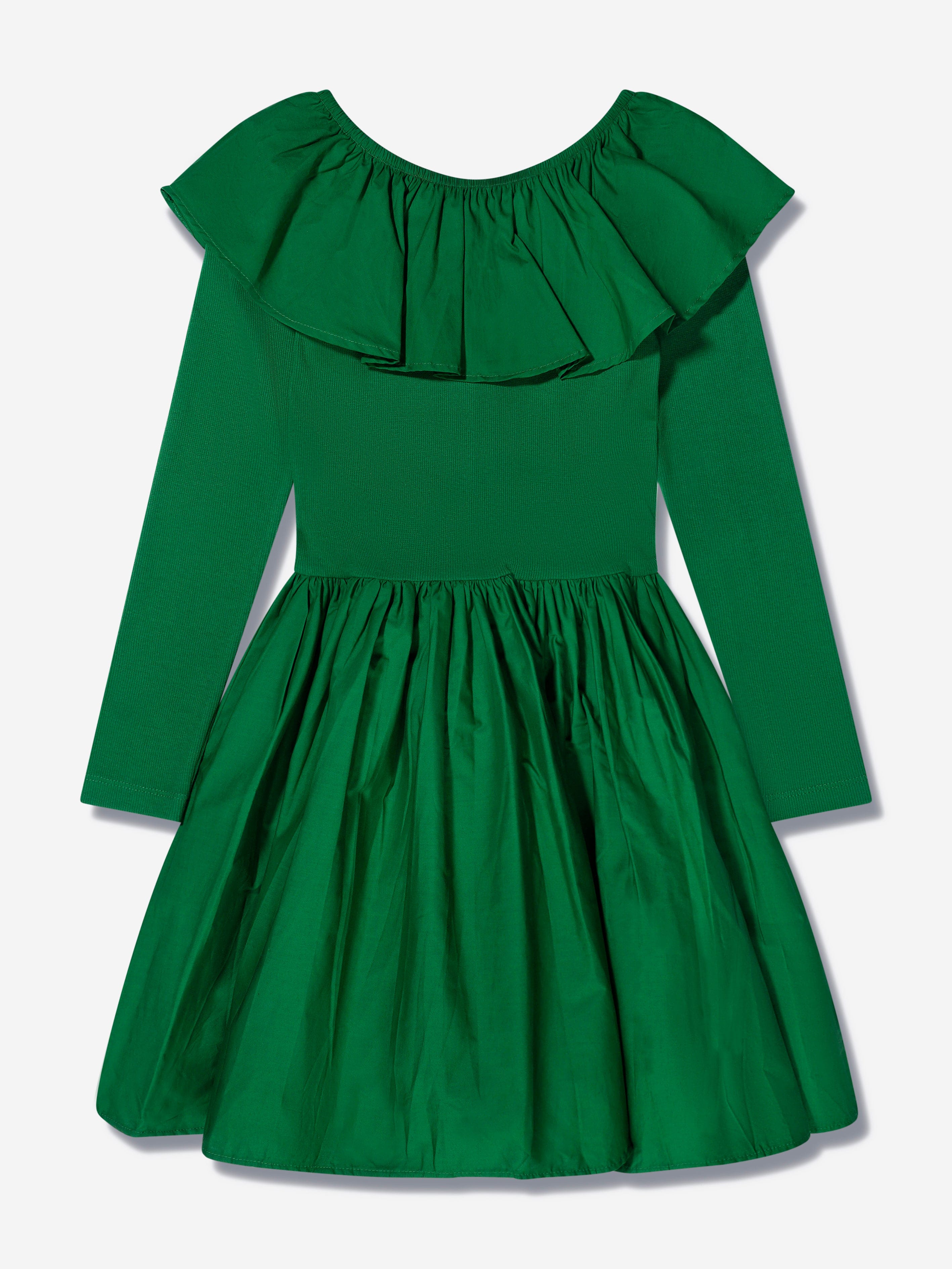 Molo Girls Ruffle Collar Dress in Green