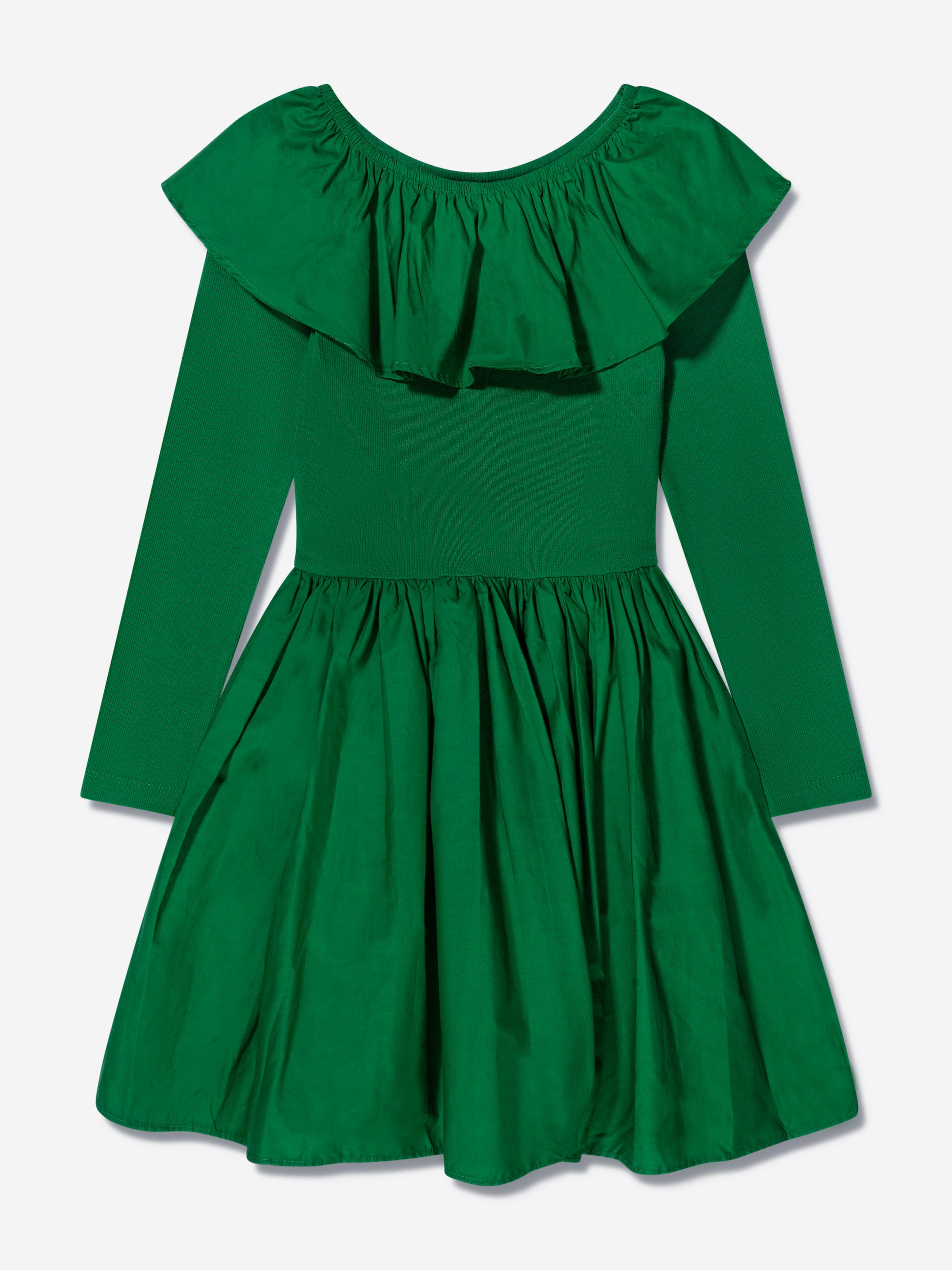 Molo Girls Ruffle Collar Dress in Green