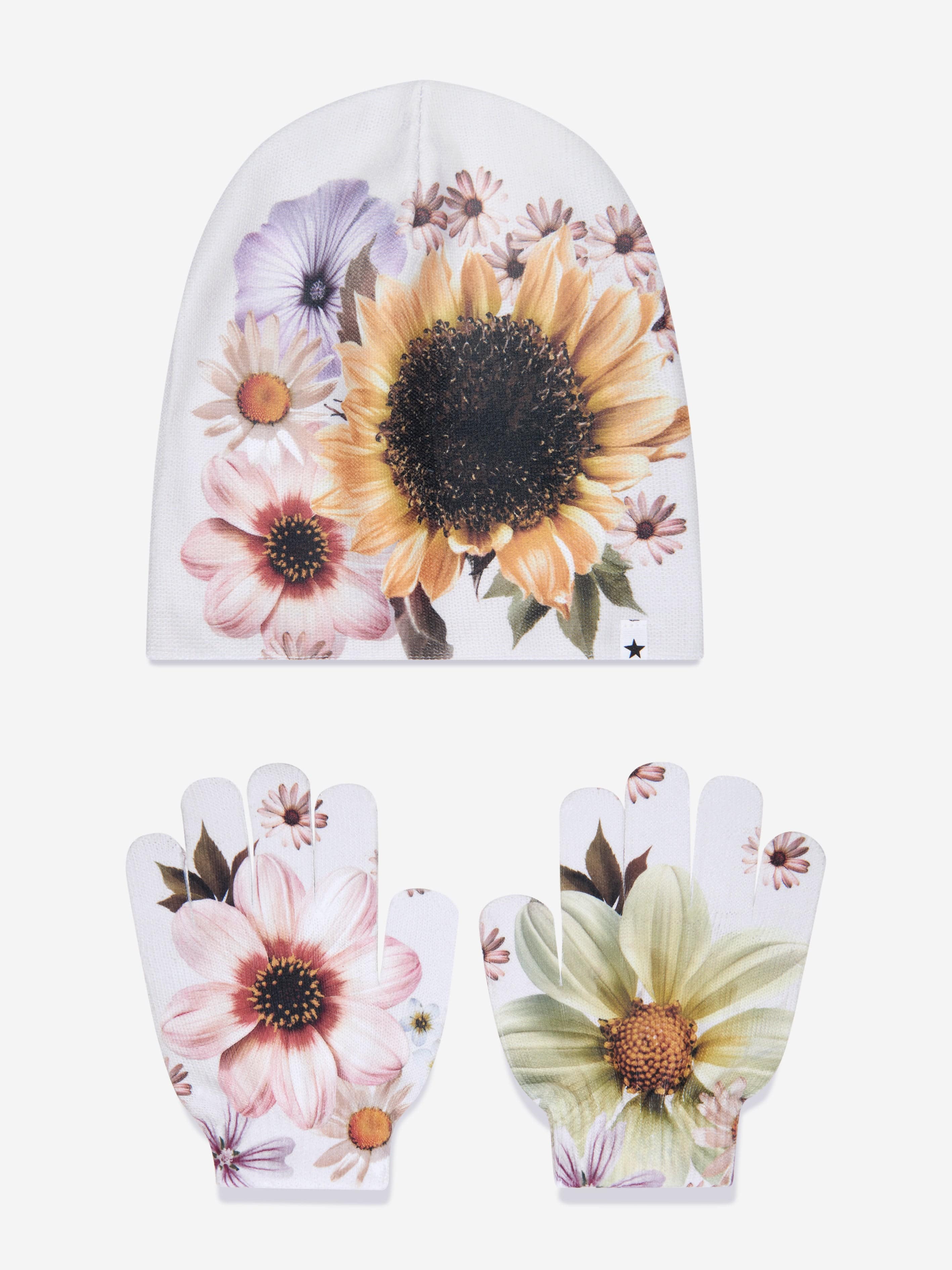 Molo Girls Retro Flowers Hat And Gloves Set in Multicolour