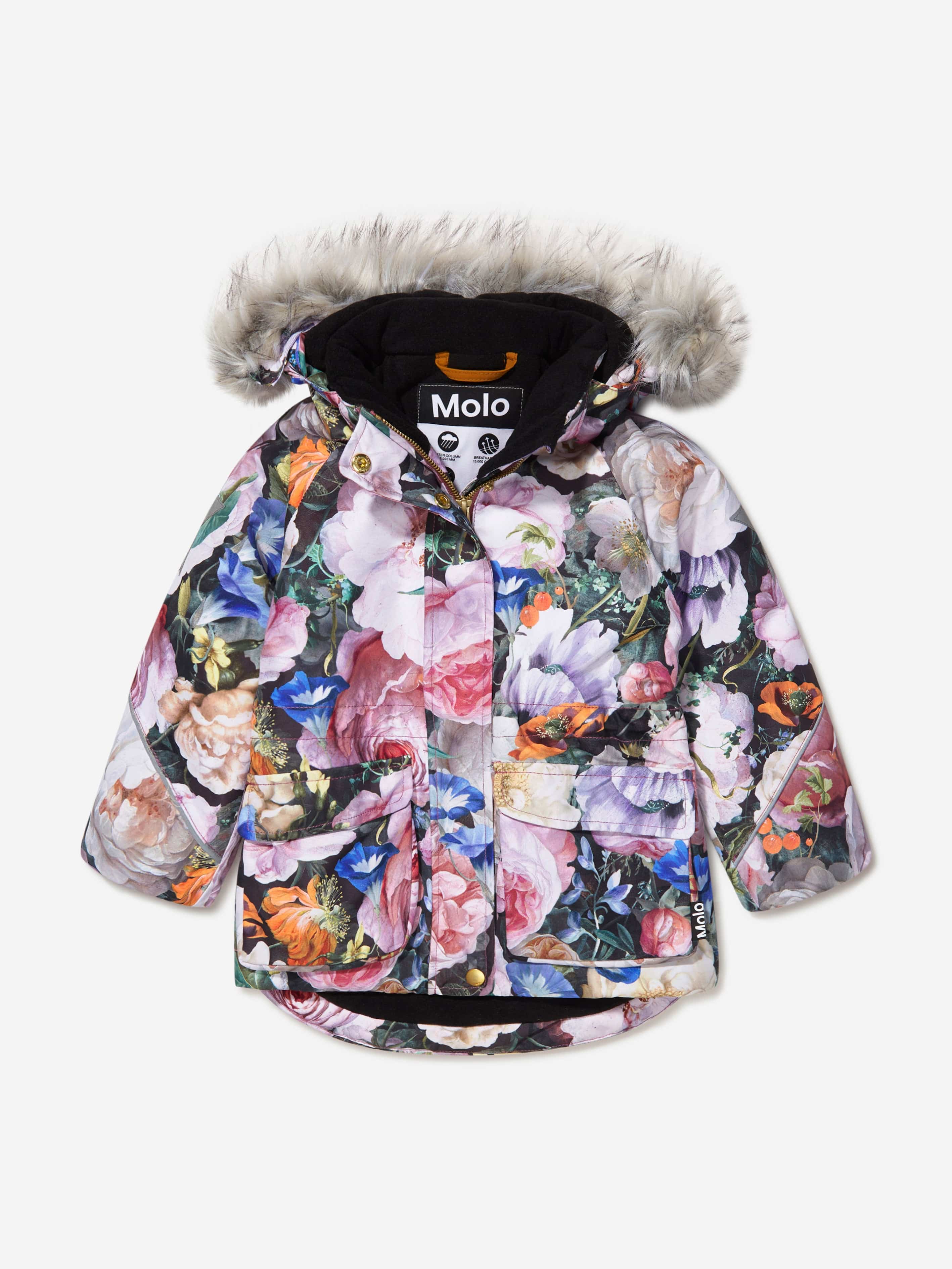 Molo Girls Floral Print Hooded Ski Coat