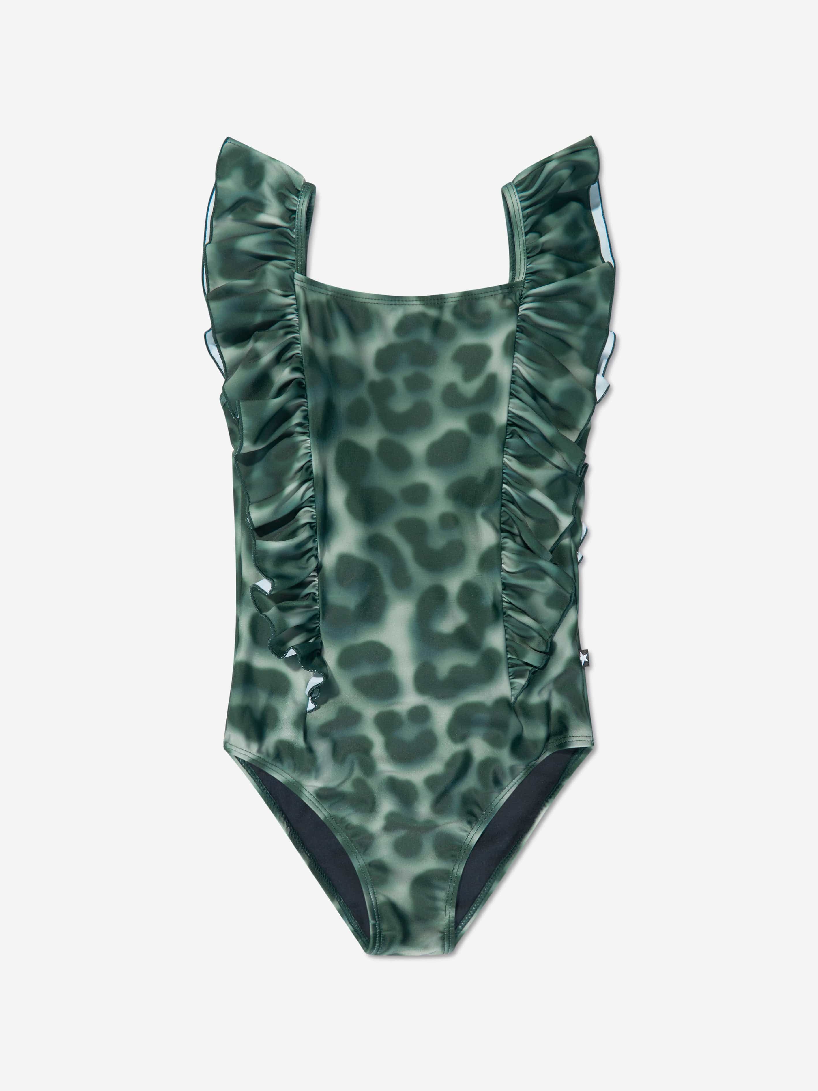 Molo Girls Leopard Print Nathalie Swimsuit In Green