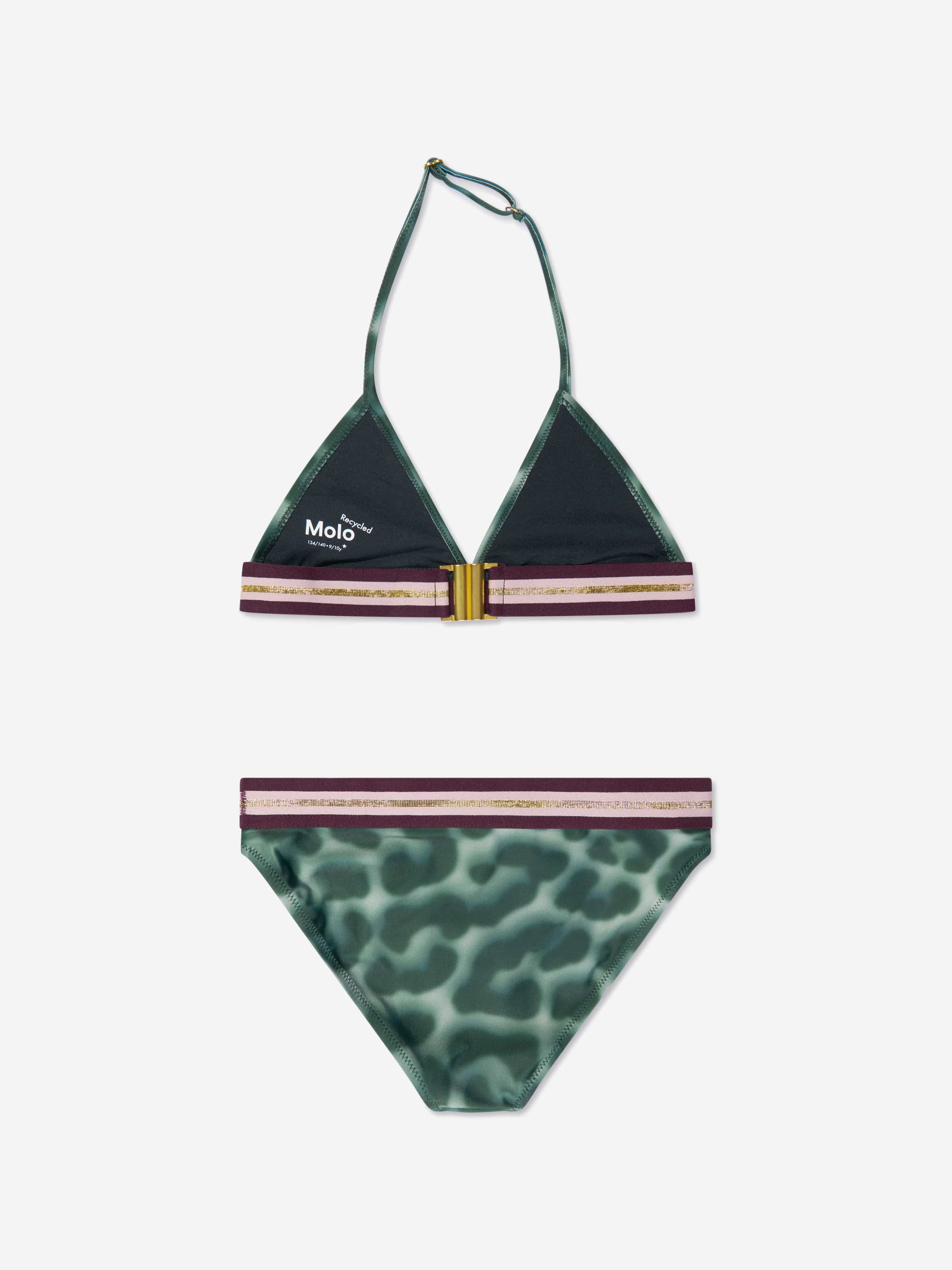 Molo Girls Leopard Print Nicoletta Bikini In Green