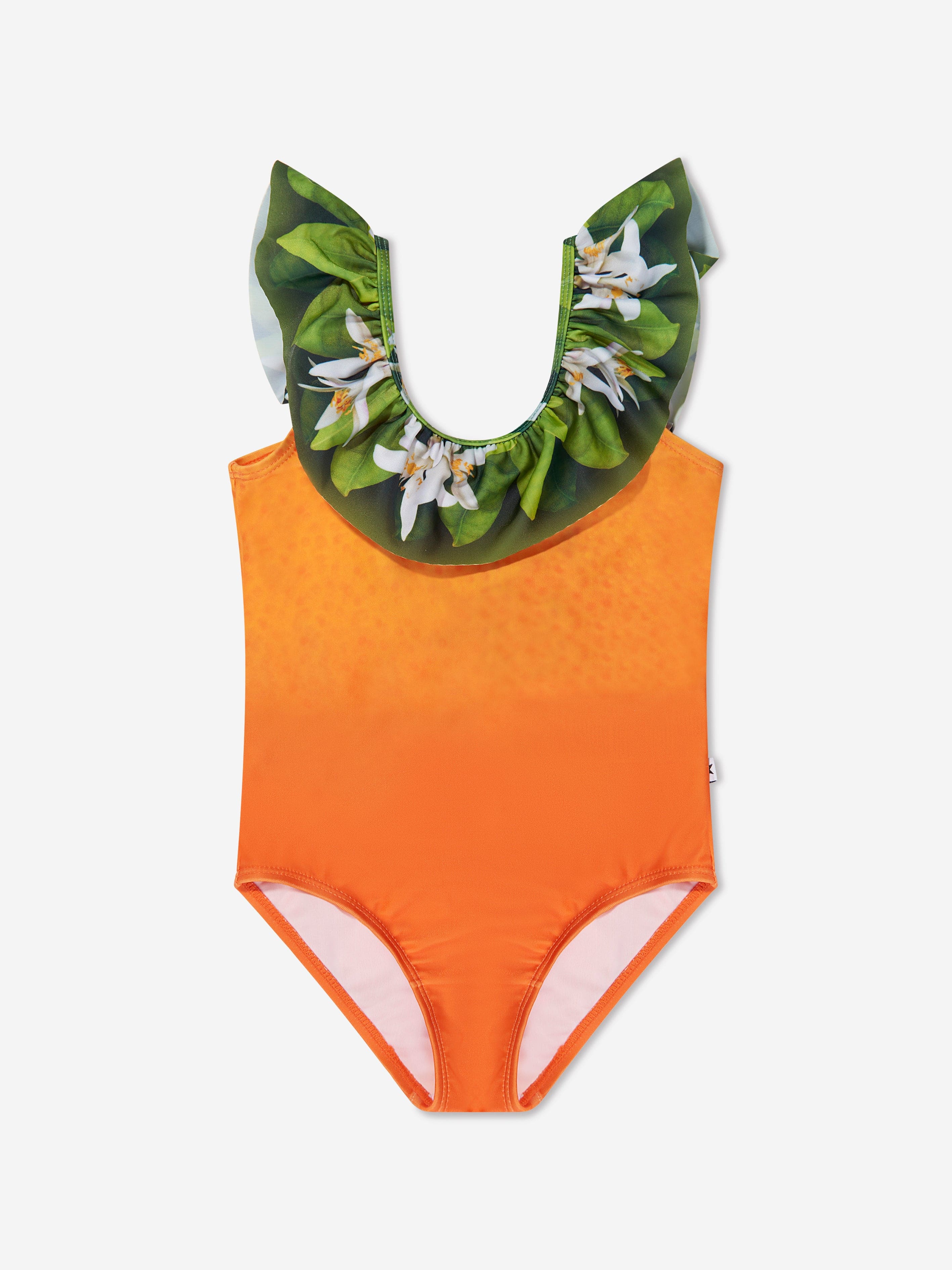 Molo Girls Ruffle Detail Nika Swimsuit In Orange