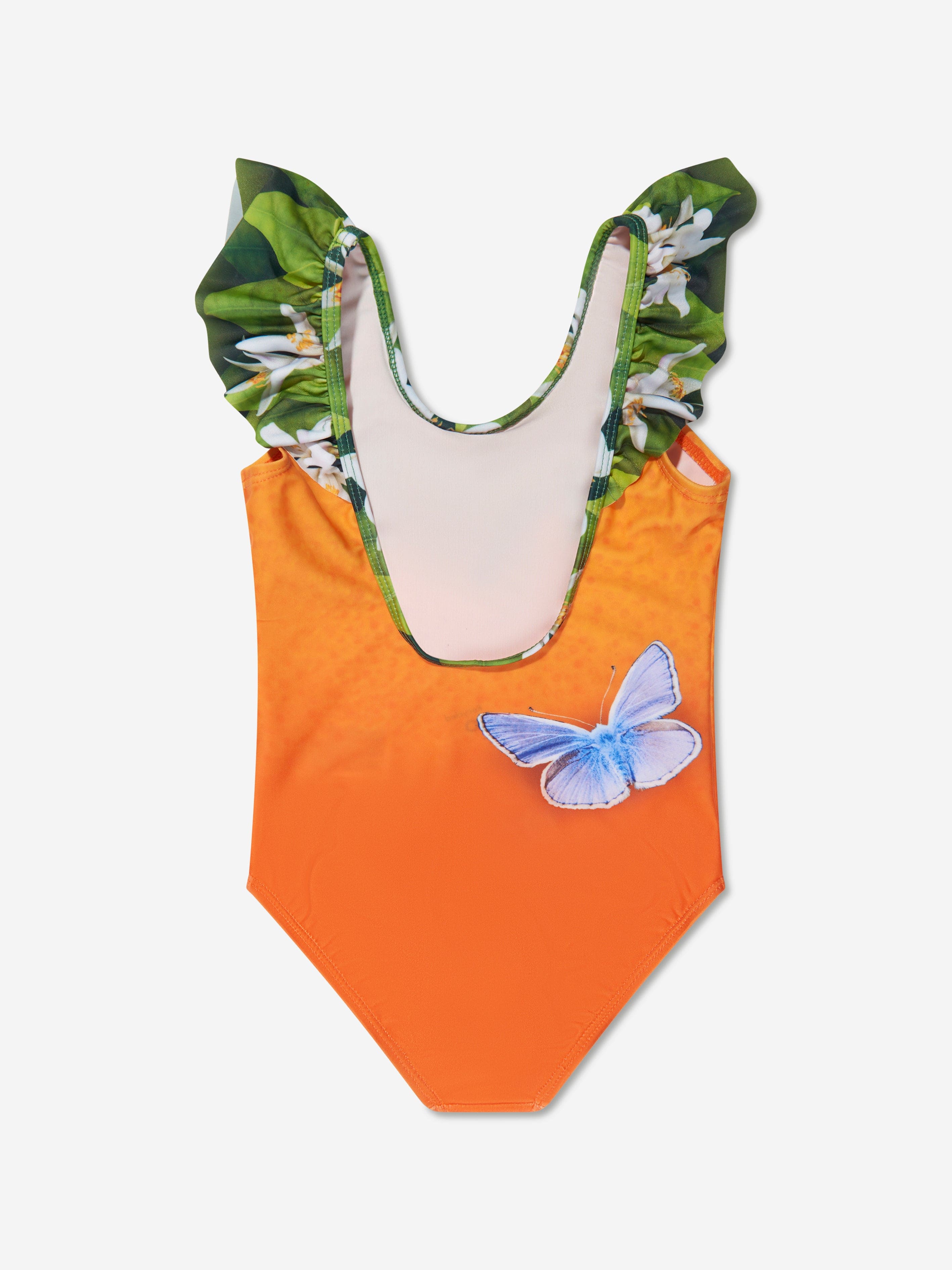 Molo Girls Ruffle Detail Nika Swimsuit In Orange