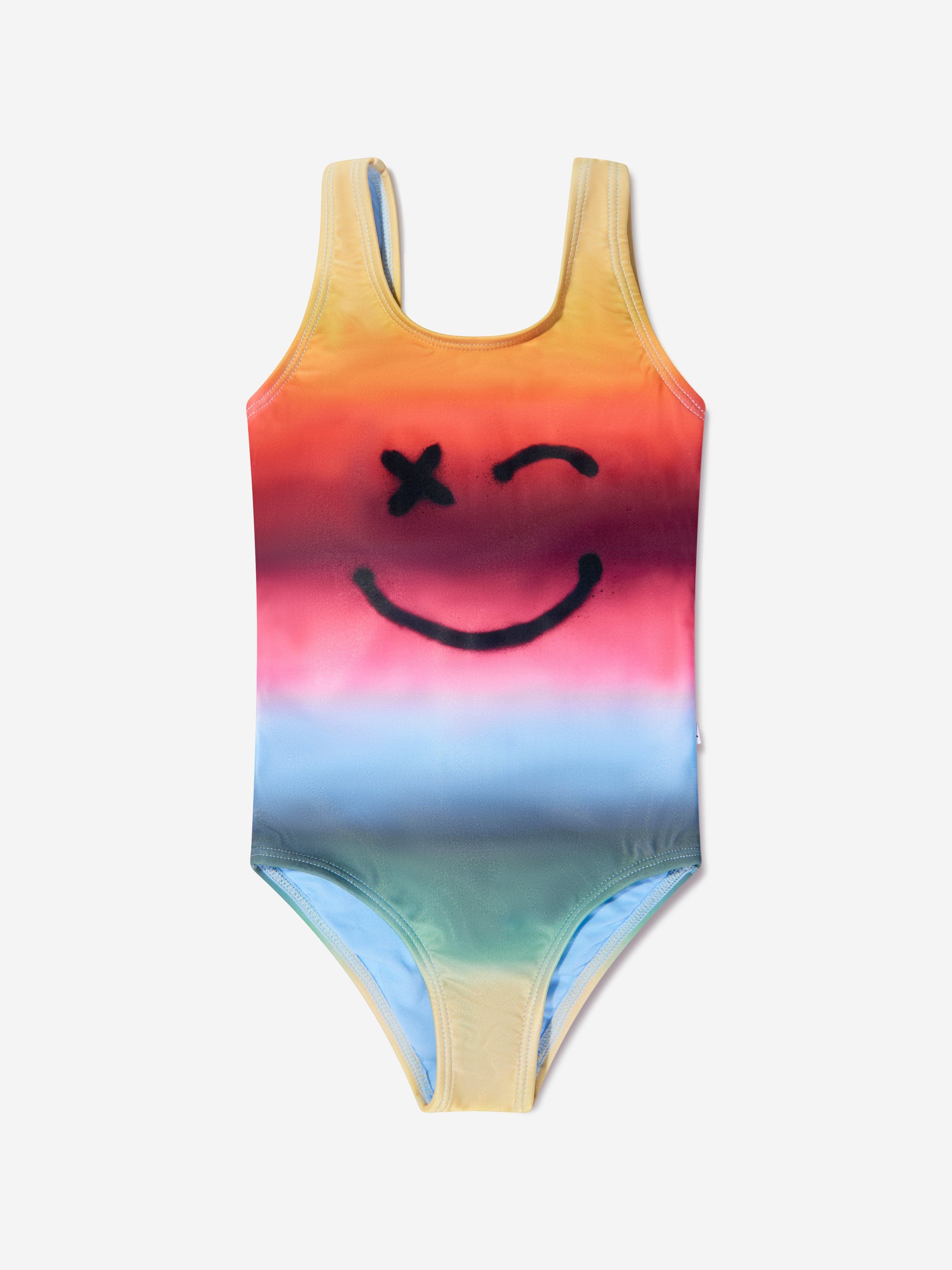 Molo Girls Striped Smiley Face Nika Swimsuit In Multicolour