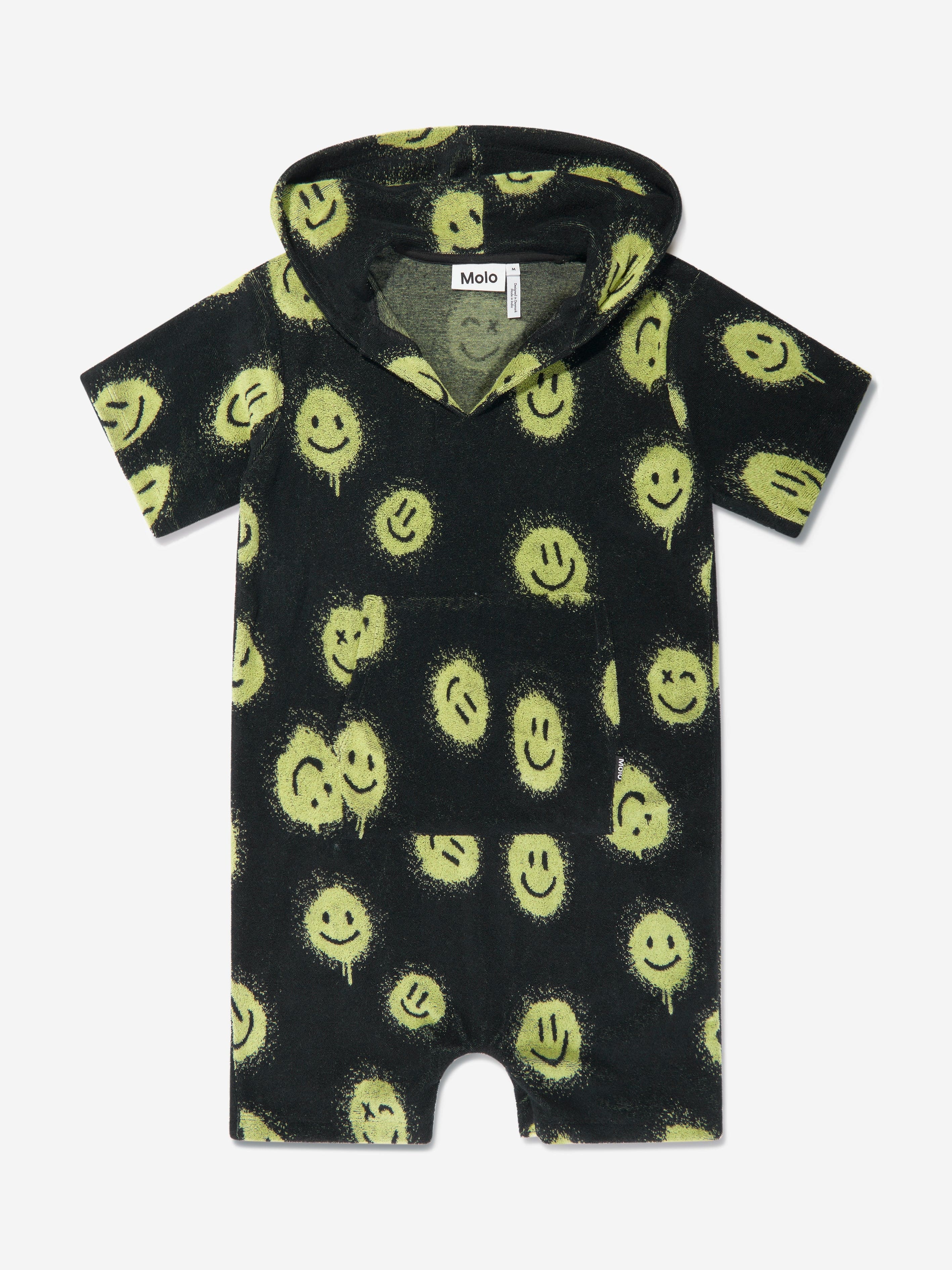 Molo Kids Towelling Smiley Face All In One In Black