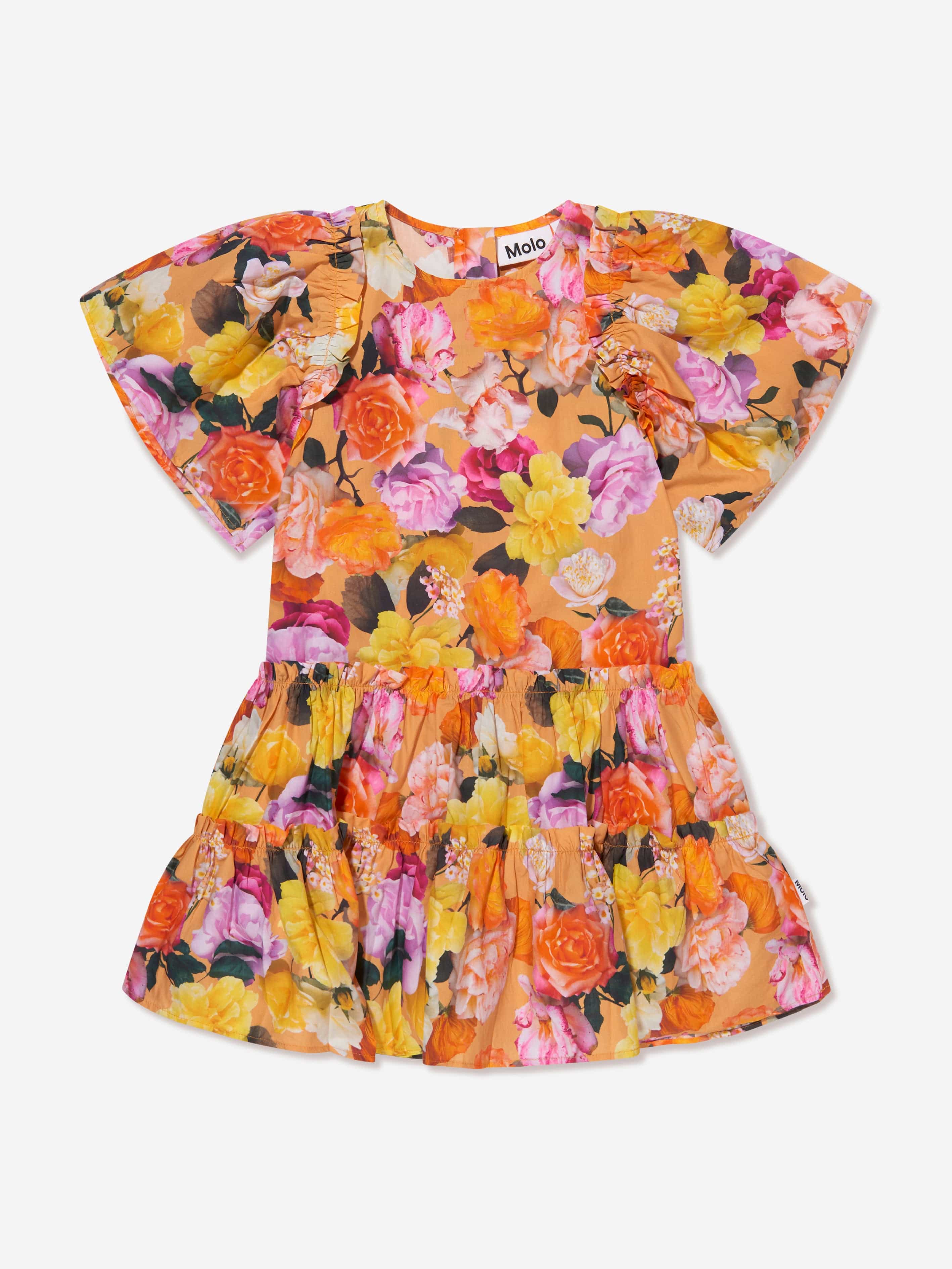 Molo Girls Organic Cotton Roses Dress In Orange