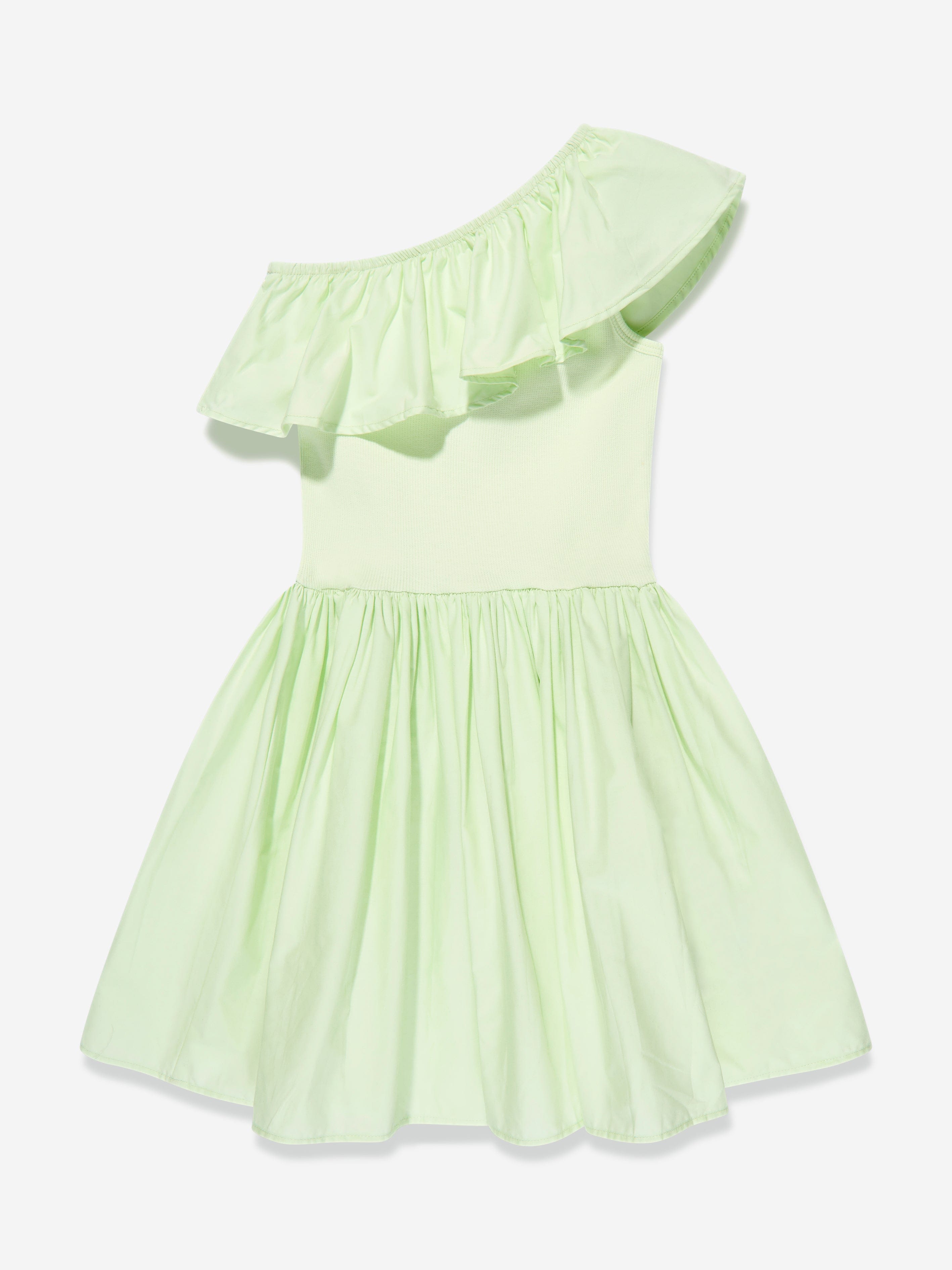 Molo Girls Organic Cotton Chloey Asymmetrical Dress In Green