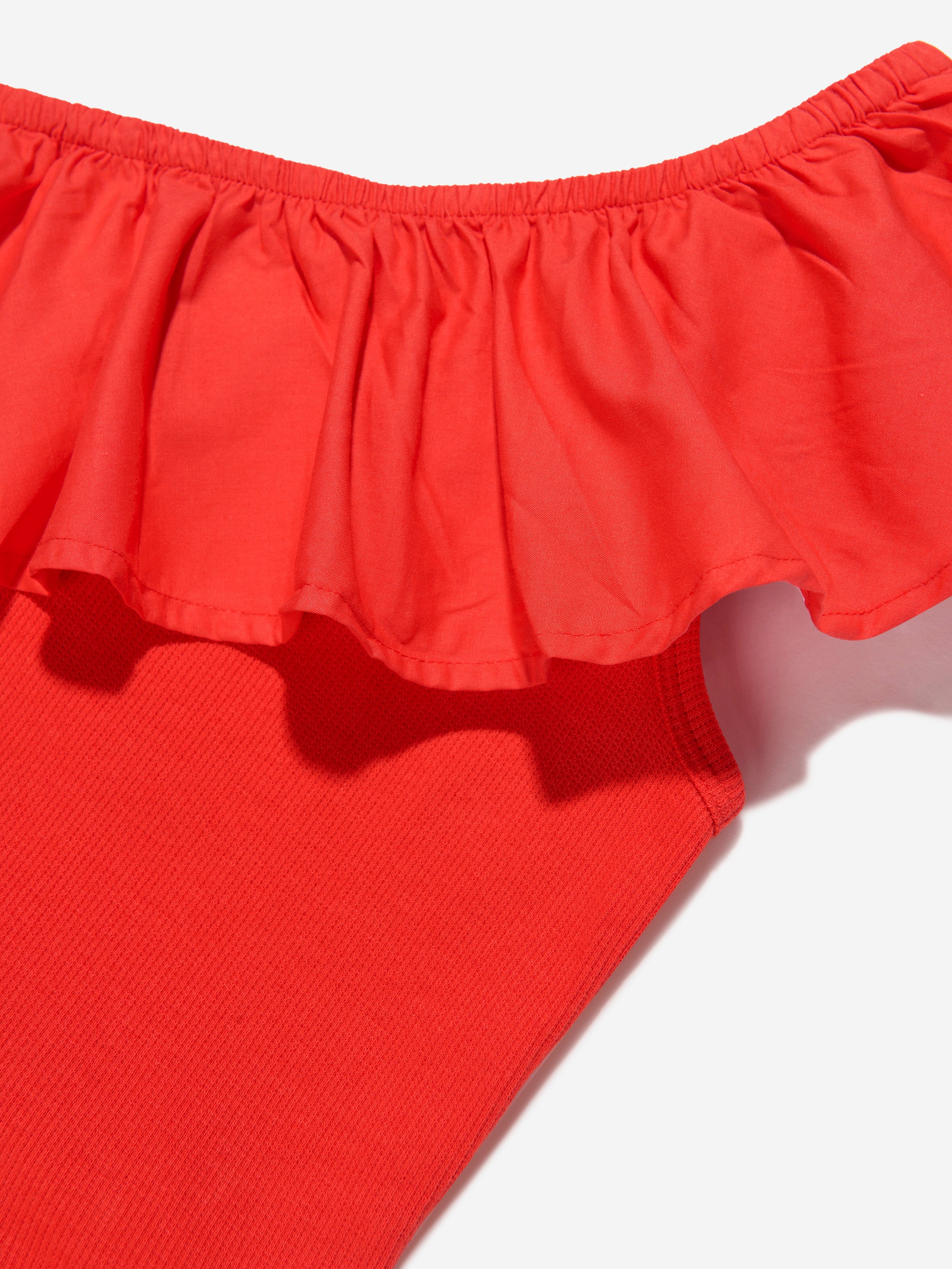 Molo Girls Organic Cotton Chloey Asymmetrical Dress In Red