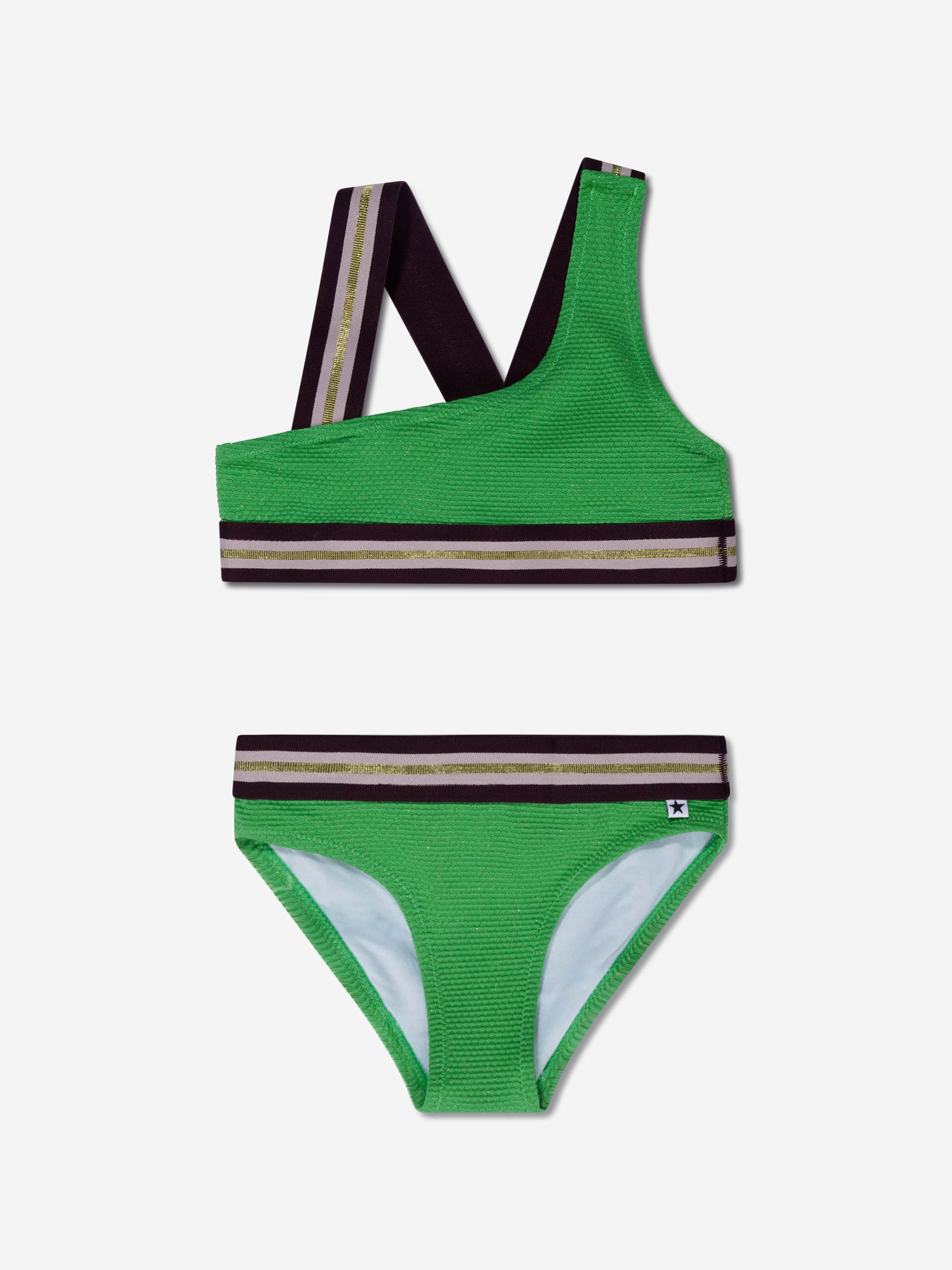 Molo Girls Metallic Stripe Nicola Bikini In Green