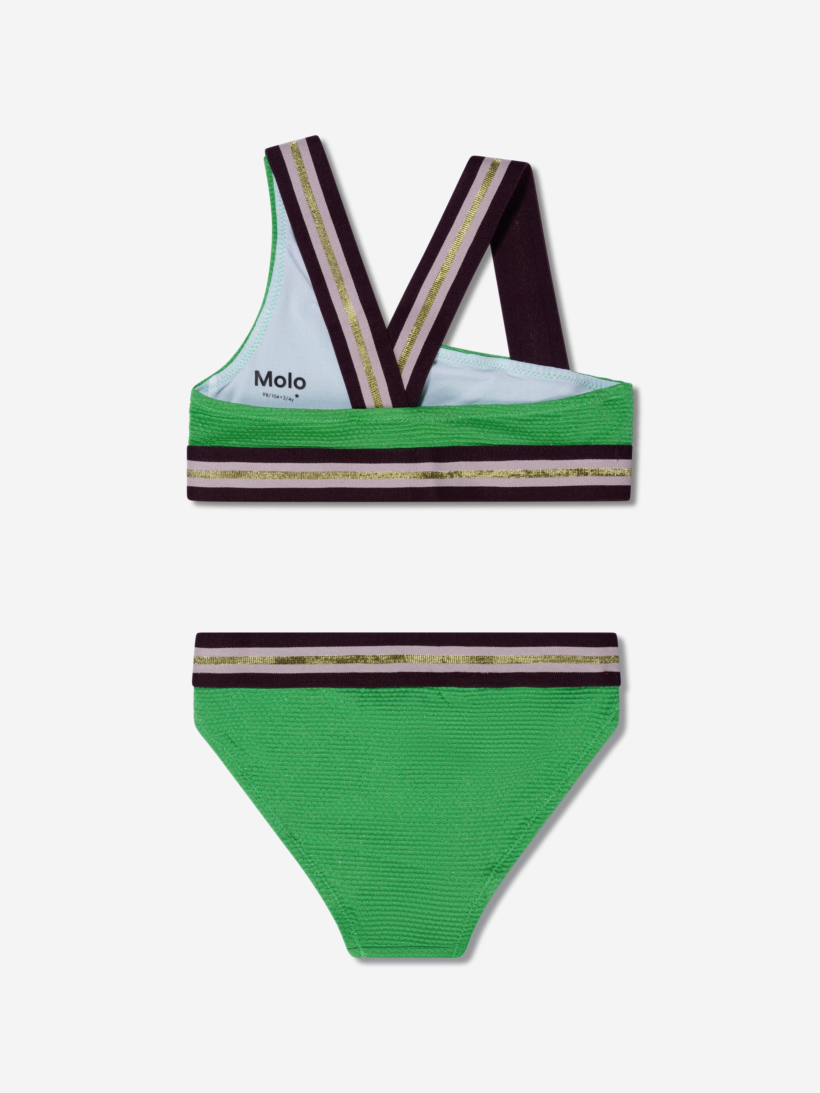 Molo Girls Metallic Stripe Nicola Bikini In Green