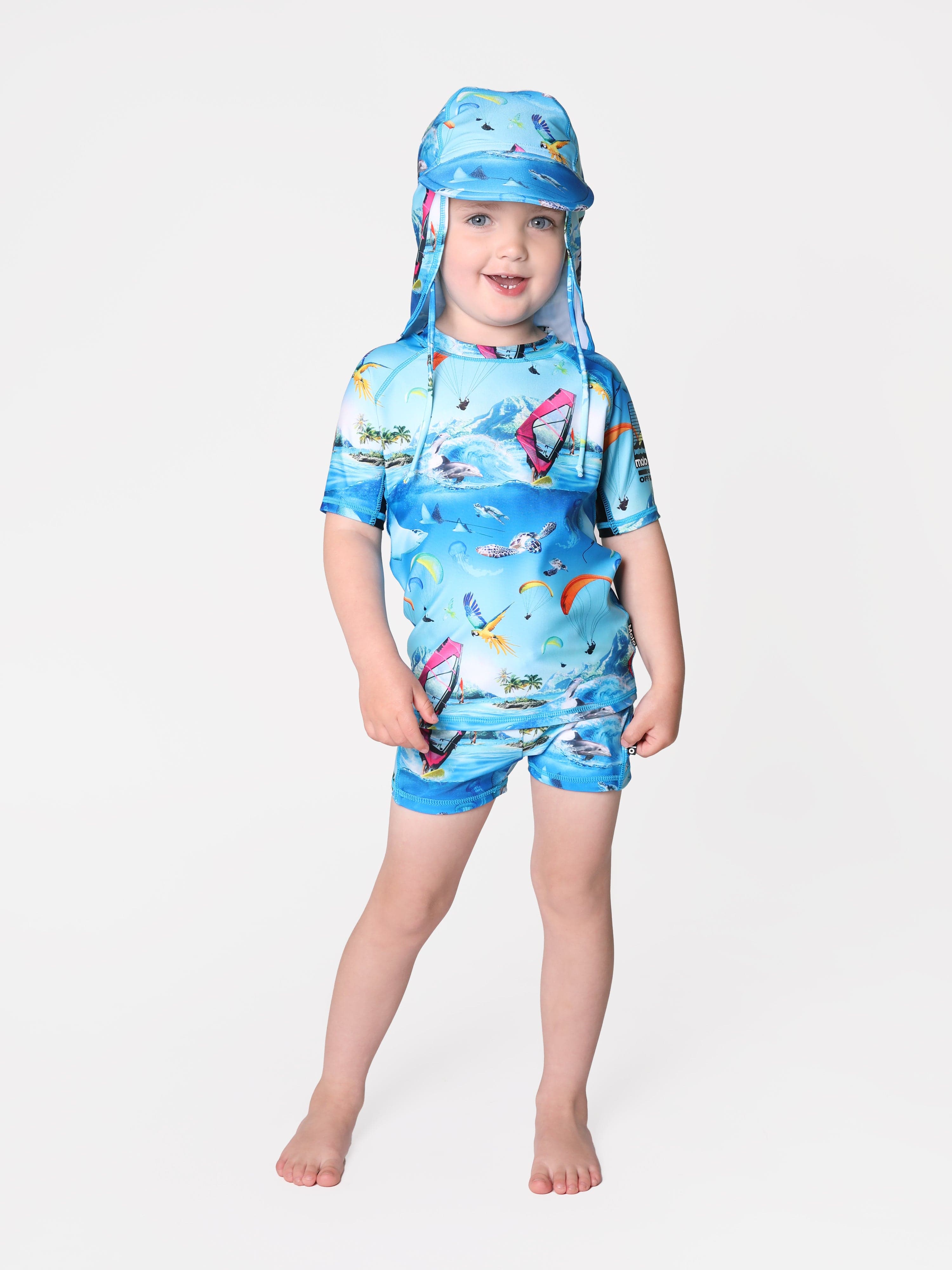 Molo Boys Ocean Print Niko Swim Shorts In Blue