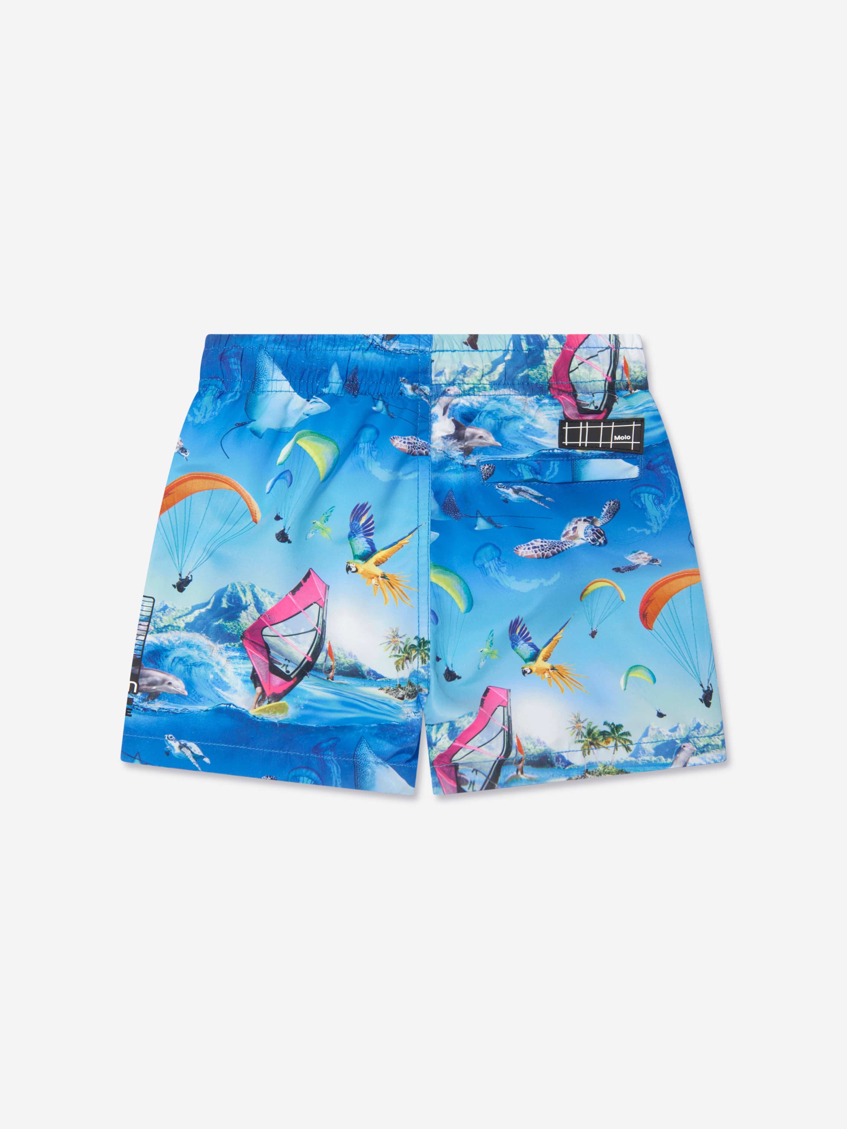 Molo Boys Ocean Print Niko Swim Shorts In Blue