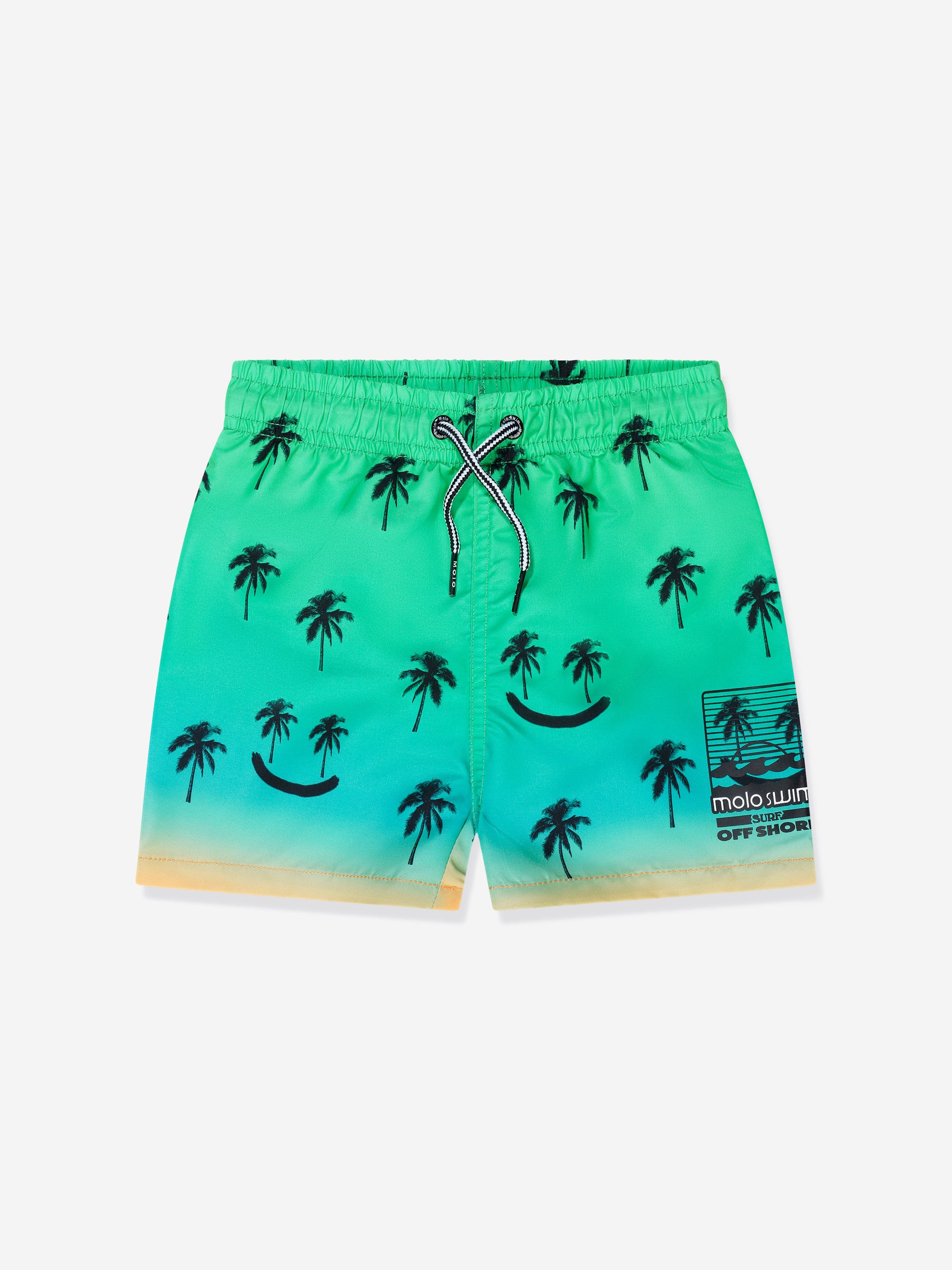 Molo Boys Palm Smiley Face Niko Swim Shorts In Green