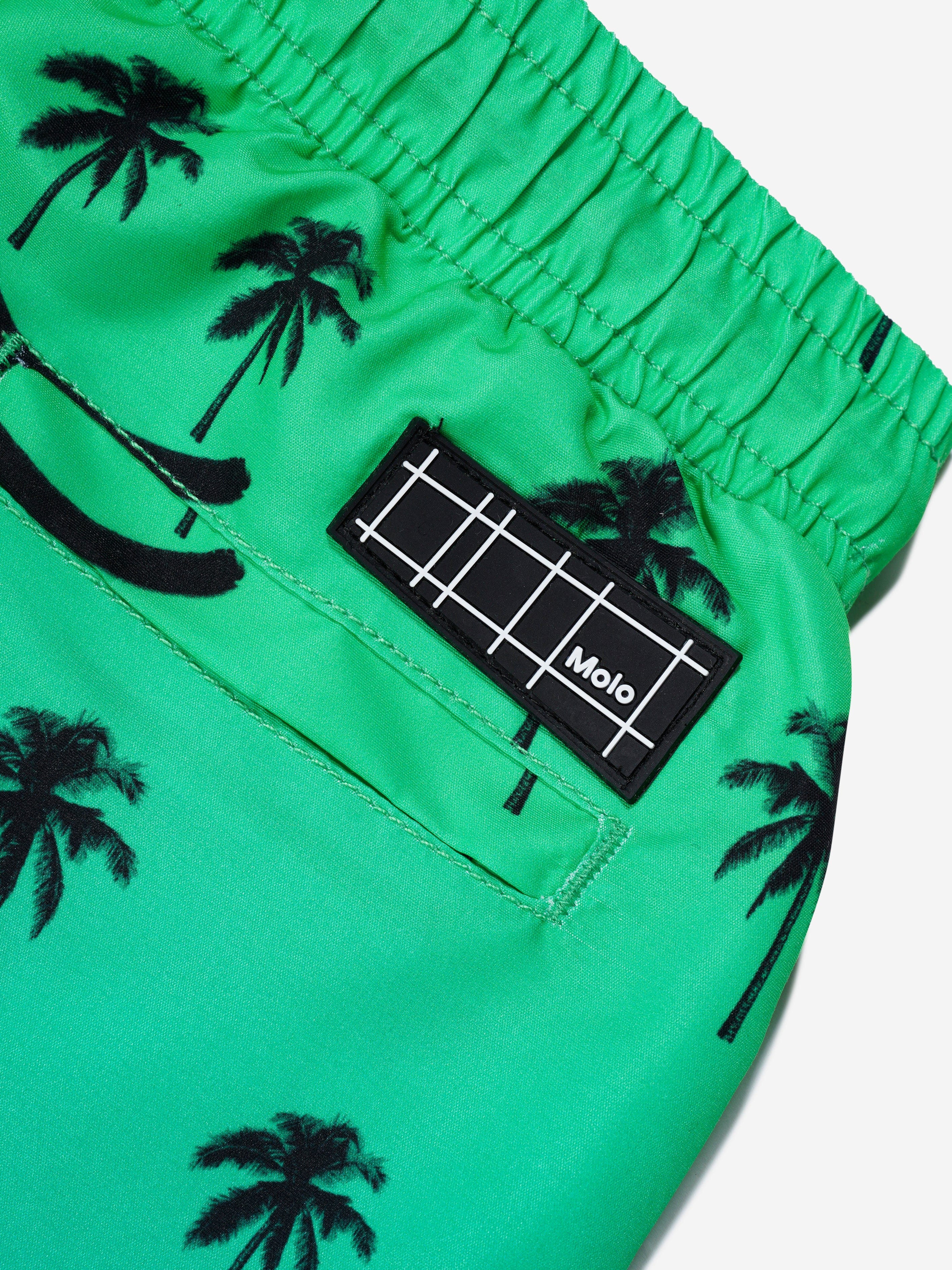 Molo Boys Palm Smiley Face Niko Swim Shorts In Green