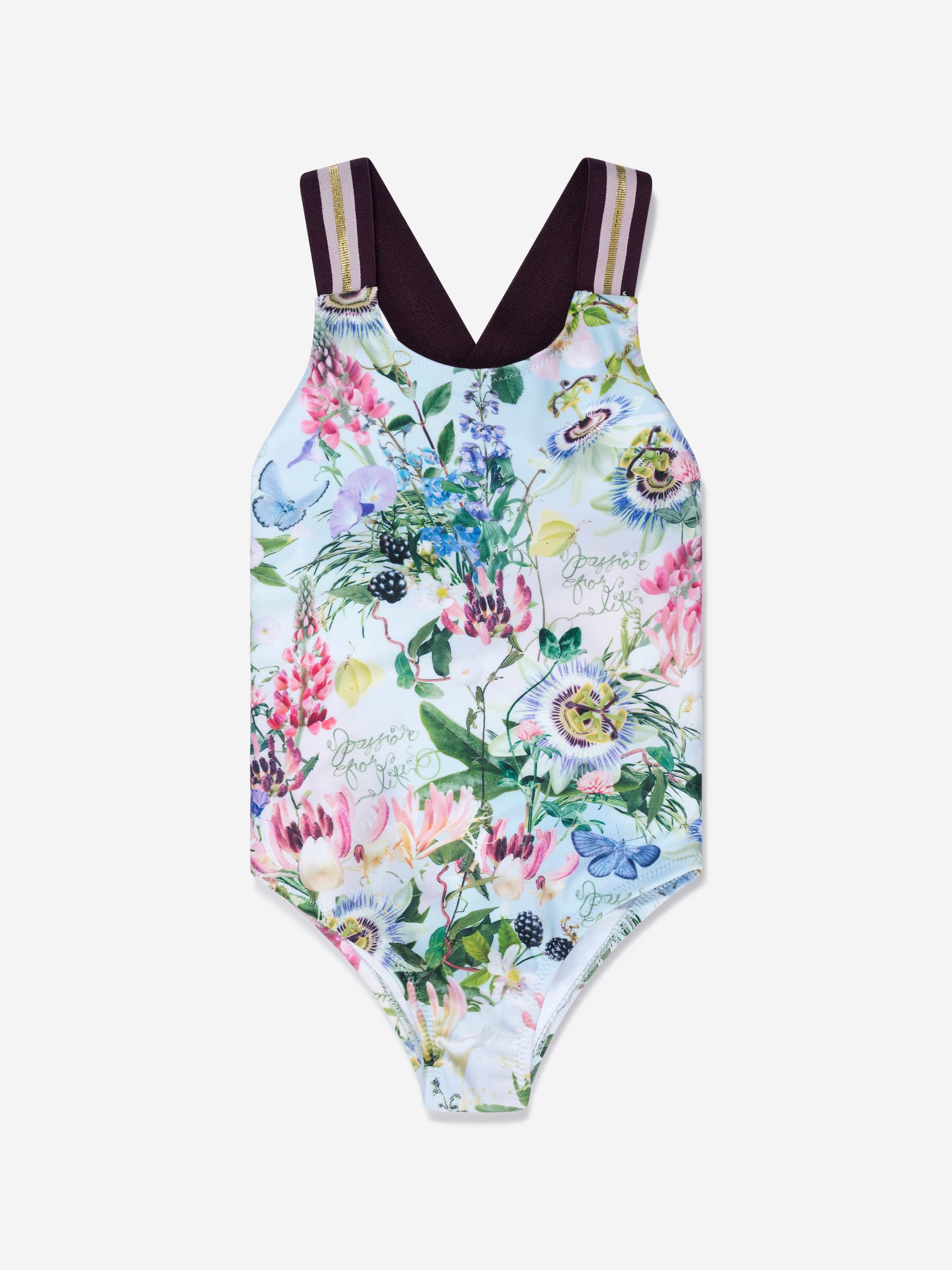 Molo Girls Floral Print Neve Swimsuit In Multicolour