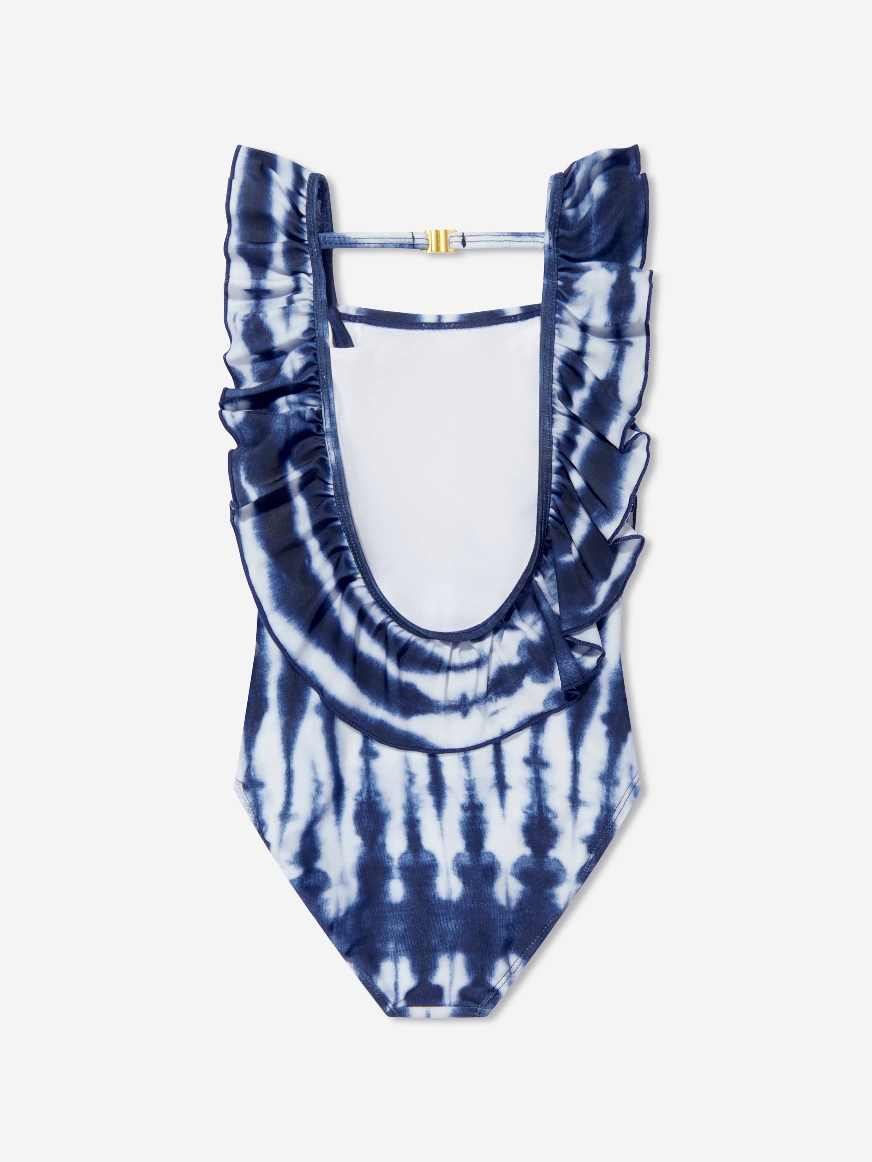 Molo Girls Tie Dye Ruffle Nathalie Swimsuit In Navy