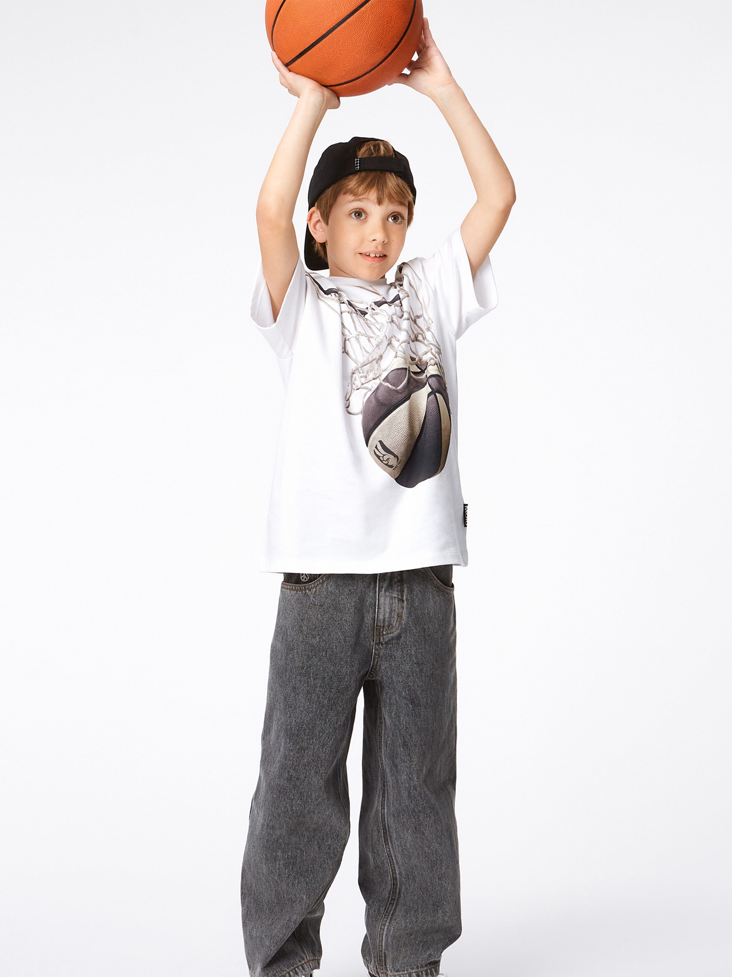 Molo Boys Basket Net Print T-Shirt in White