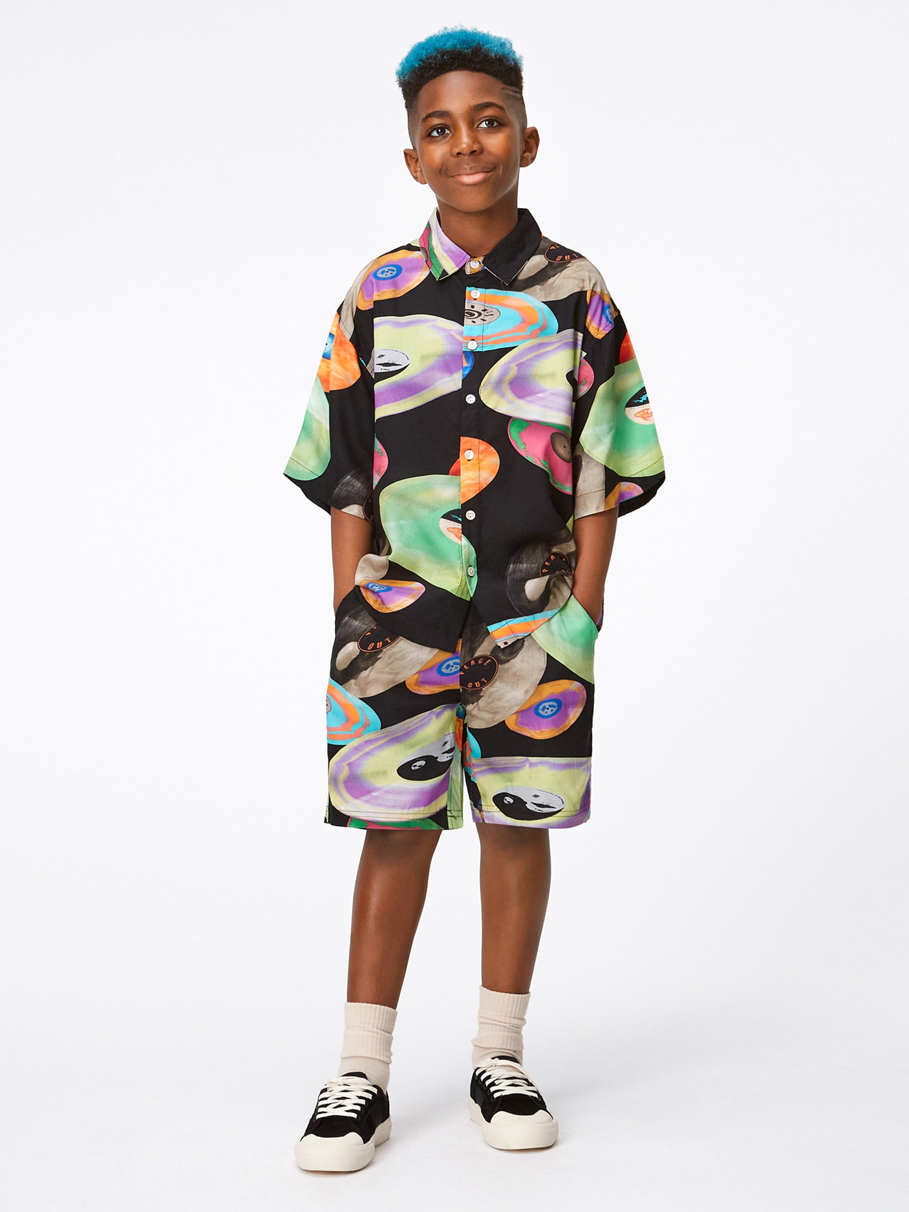 Molo Boys Record Print Short Sleeve Shirt in Multicolour