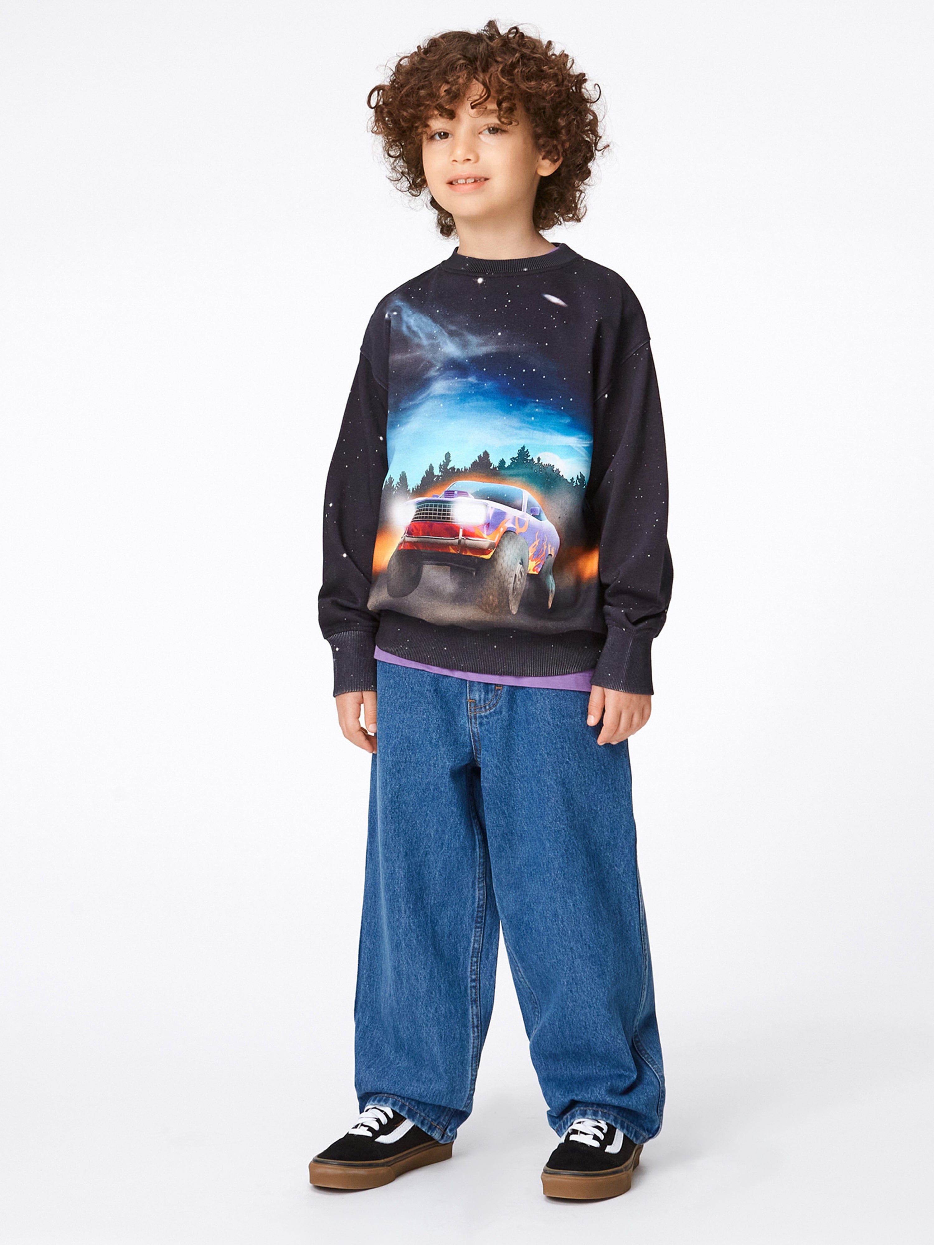 Molo Boys Flame Car Print Sweatshirt in Black