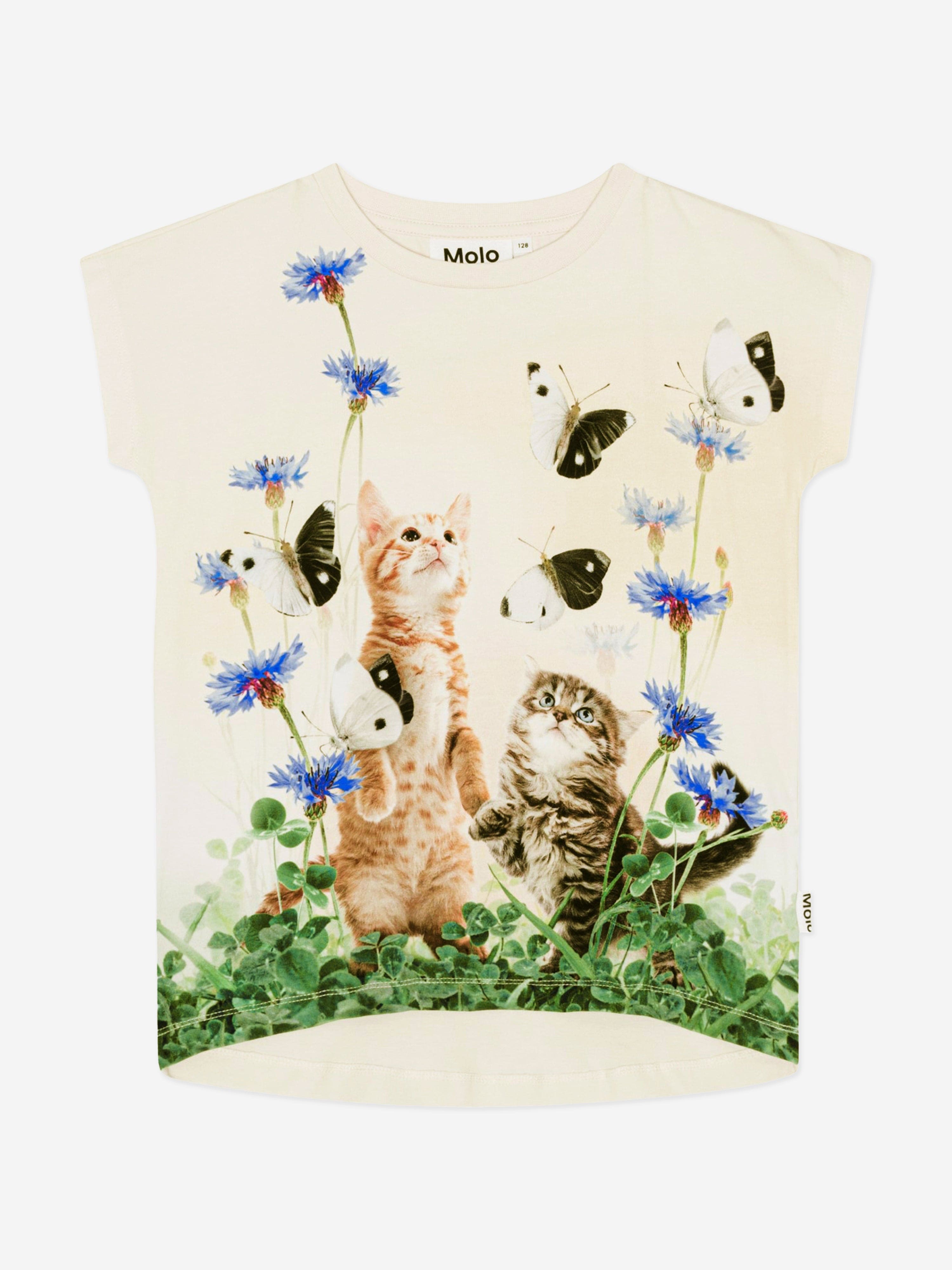 Molo Girls Yin Yang Kitten T-Shirt in White