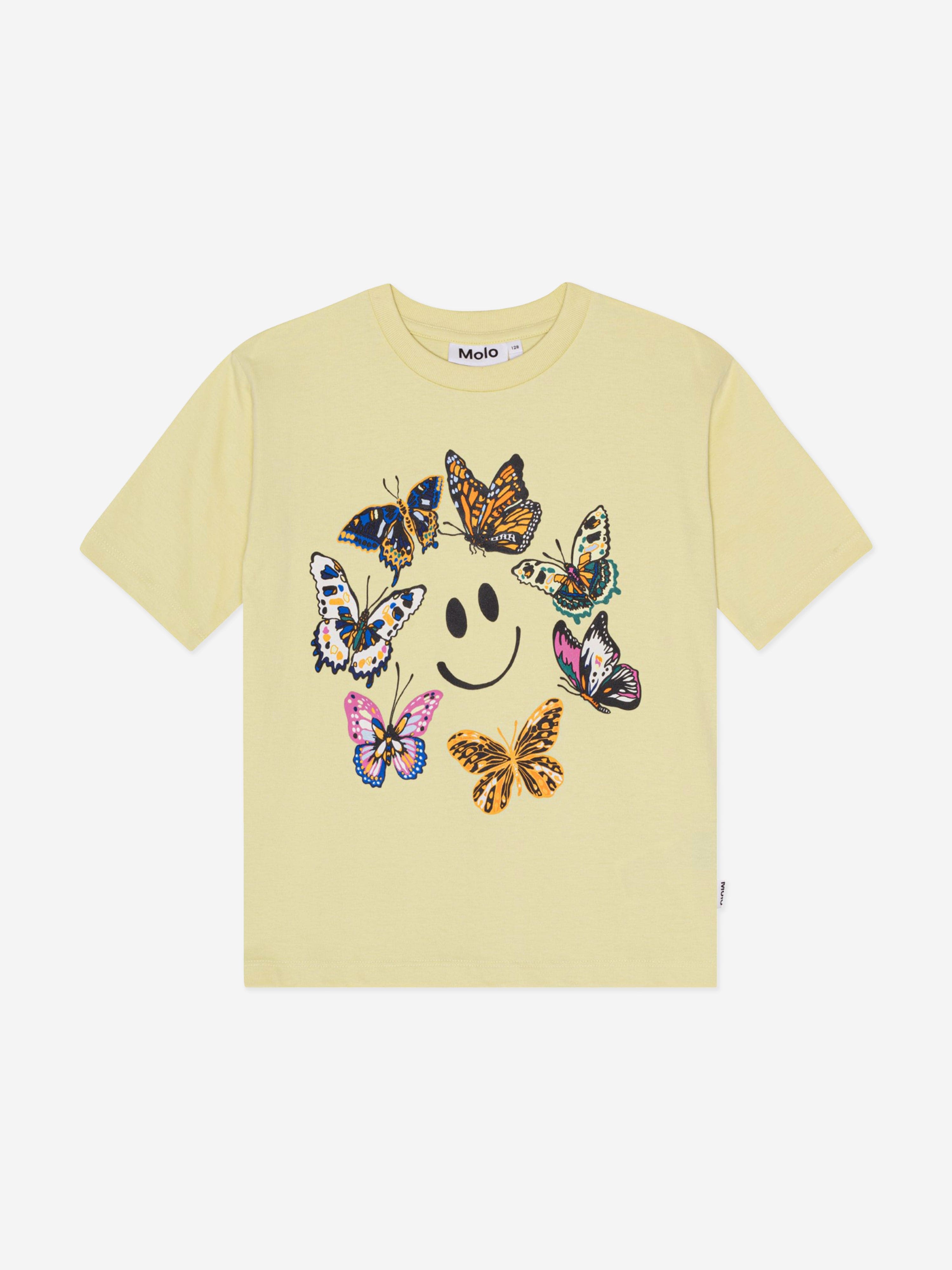 Molo Girls Happy Butterflies T-Shirt in Yellow