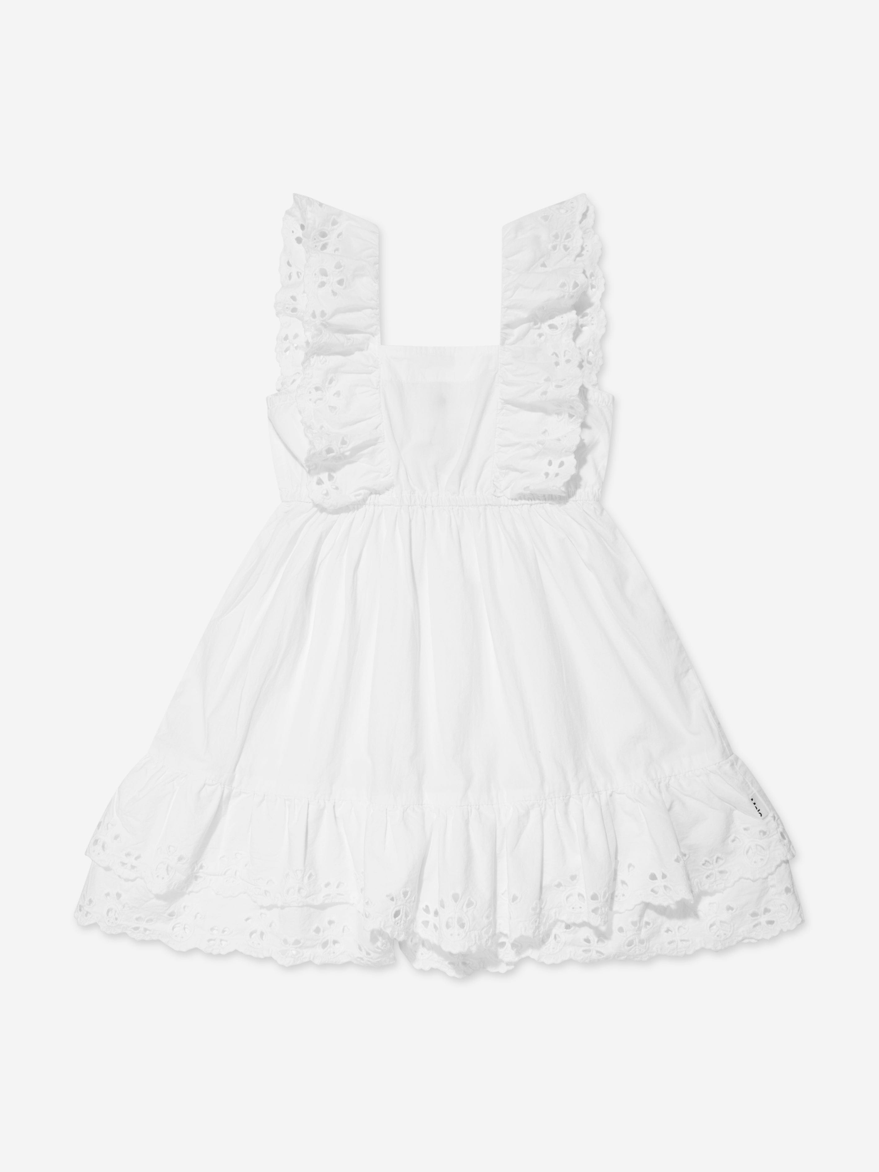 Molo Girls Frill Shoulder Pinafore Dress in White