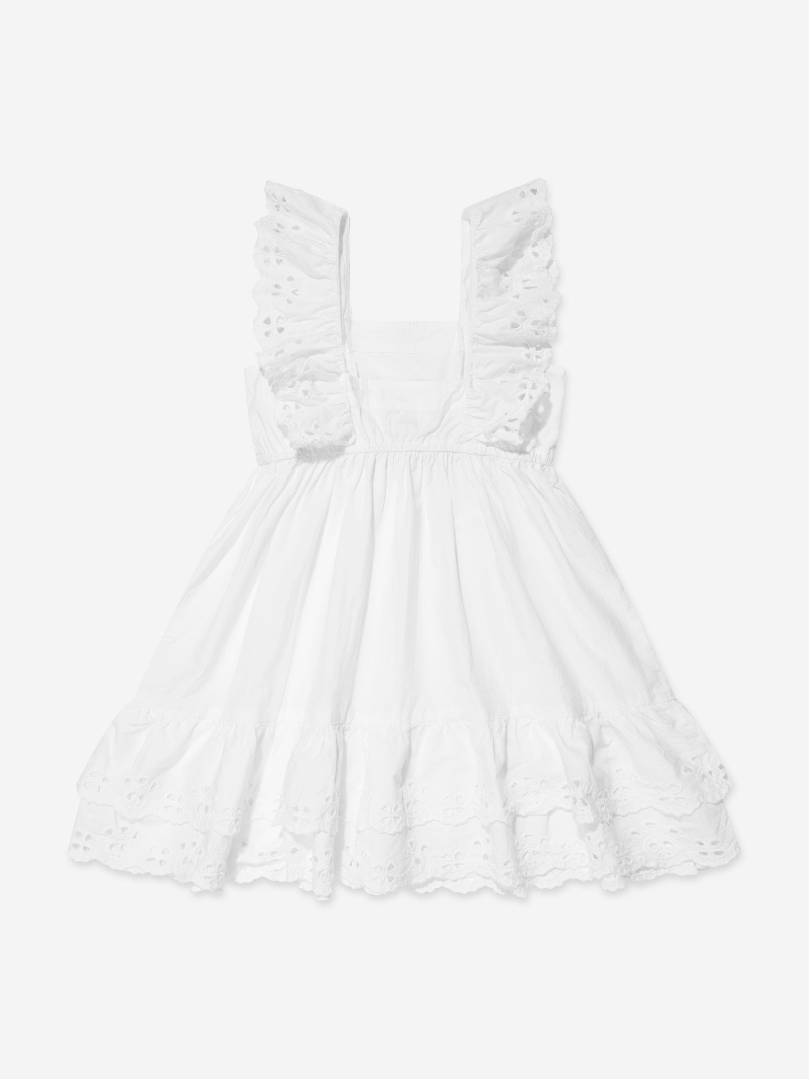 Molo Girls Frill Shoulder Pinafore Dress in White