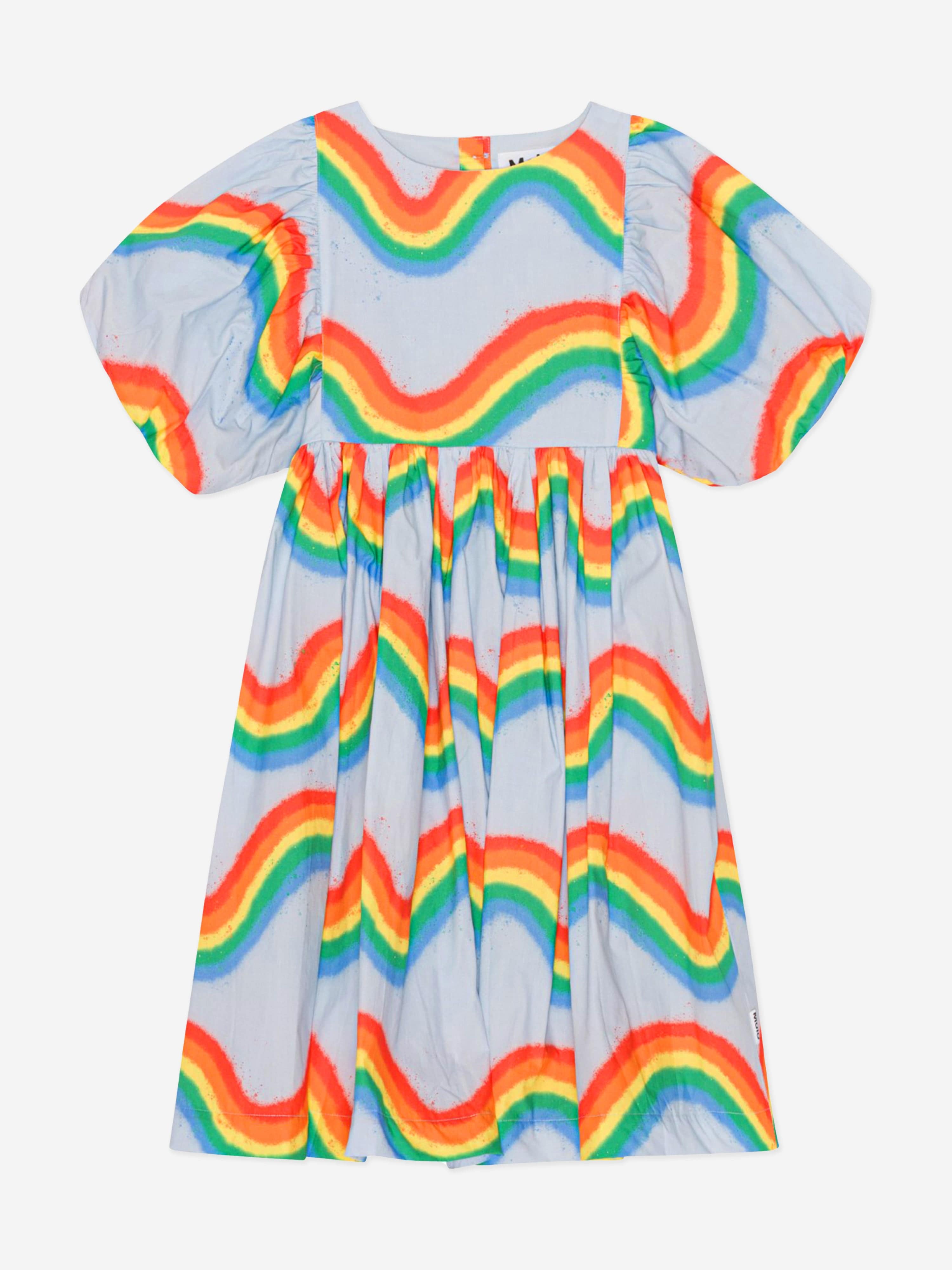 Molo Girls Rainbow Waves Dress in Multicolour