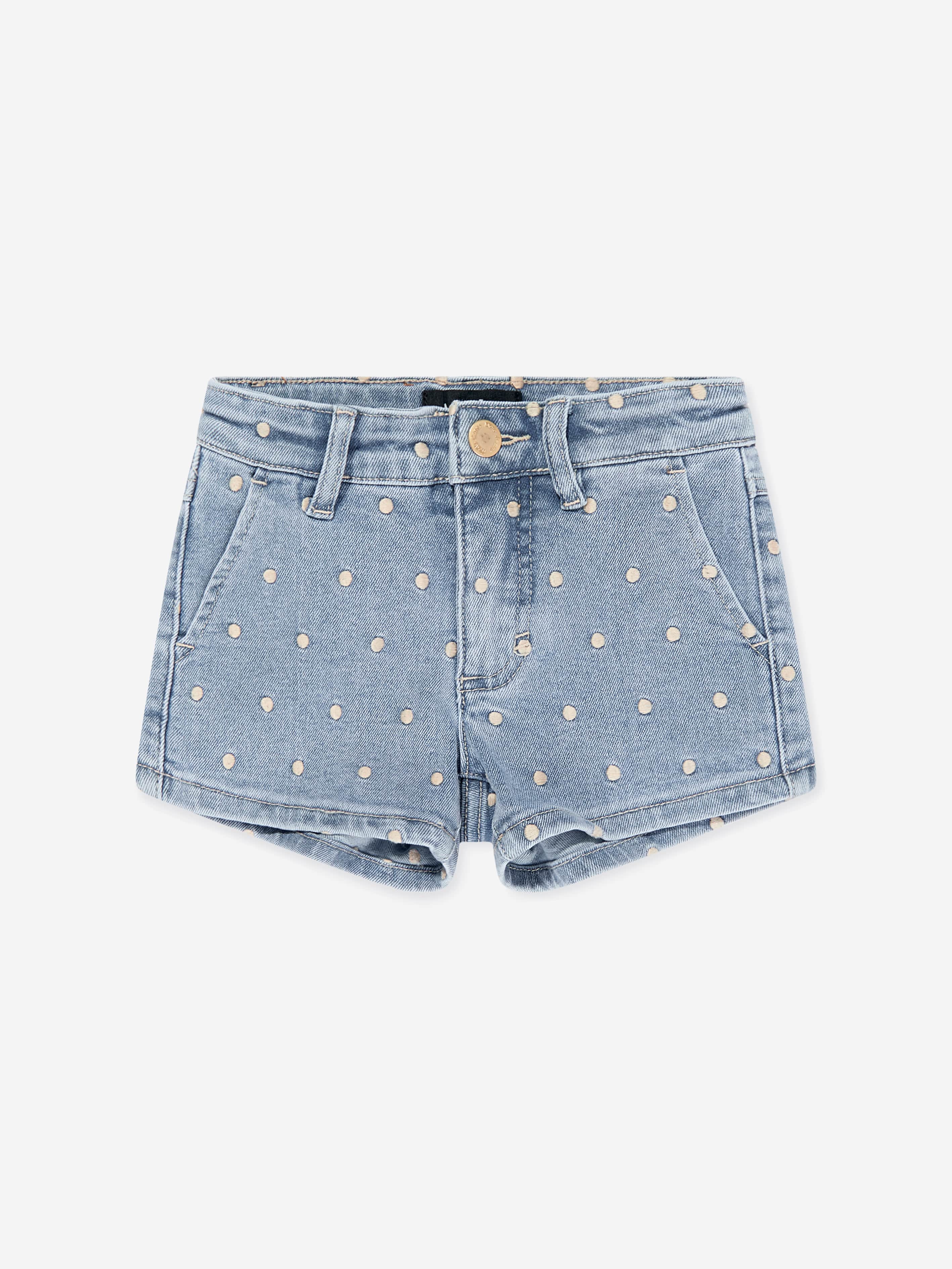 Molo Girls Embroidered Rose Denim Shorts in Blue