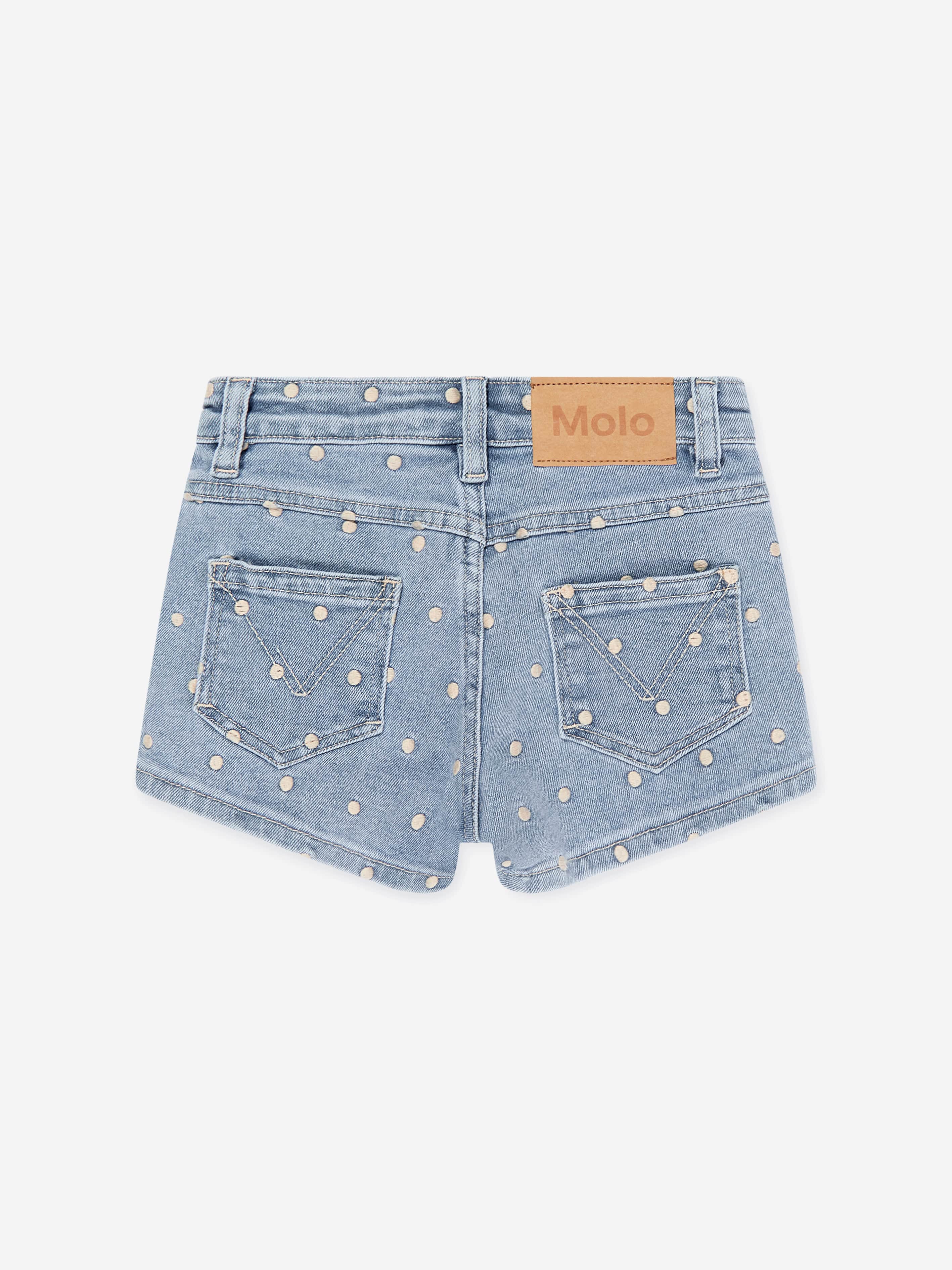 Molo Girls Embroidered Rose Denim Shorts in Blue