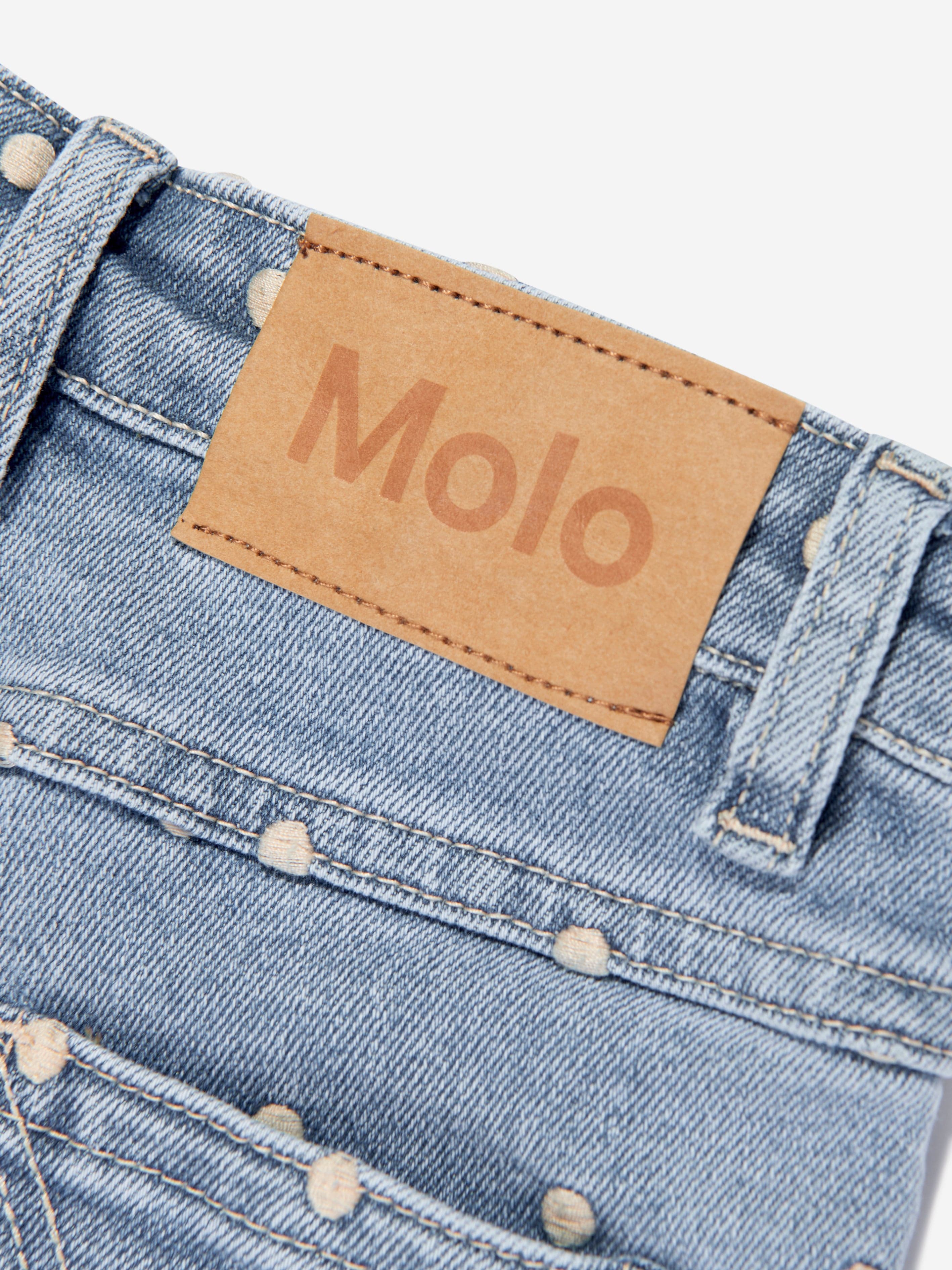 Molo Girls Embroidered Rose Denim Shorts in Blue