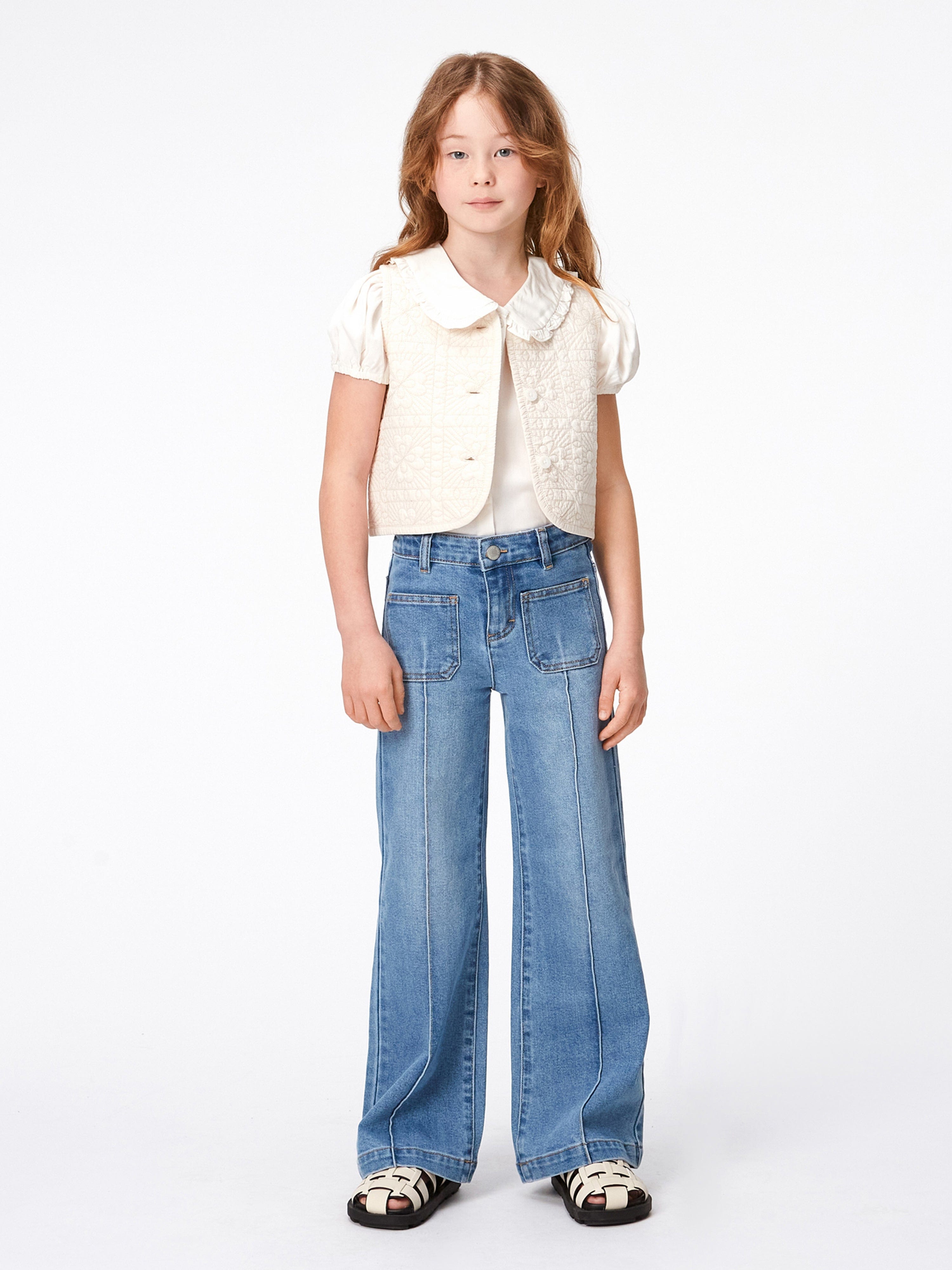 Molo Girls Wide Leg Denim Jeans in Blue